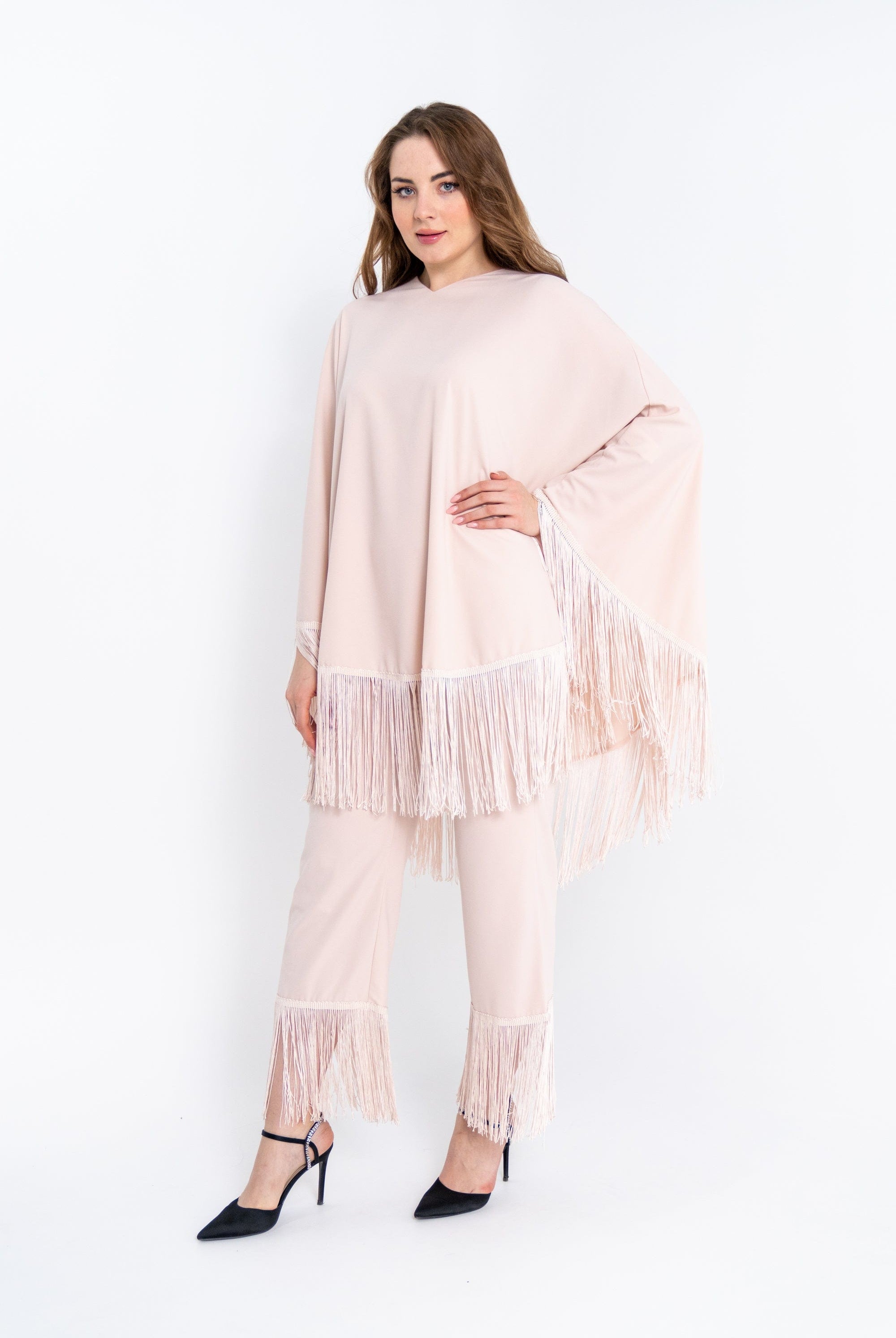 داليدرس بنطلون نسائي ميدي مزين بشراشيب الكاكي