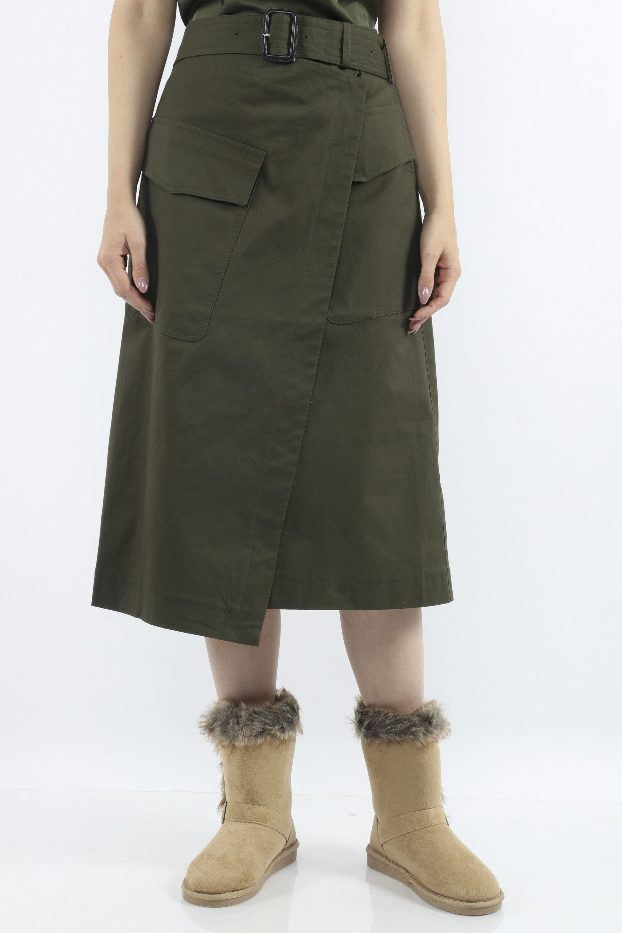 داليدرس تنورة سفاري بجيوب جانبية سادة نسائي بني فاتح