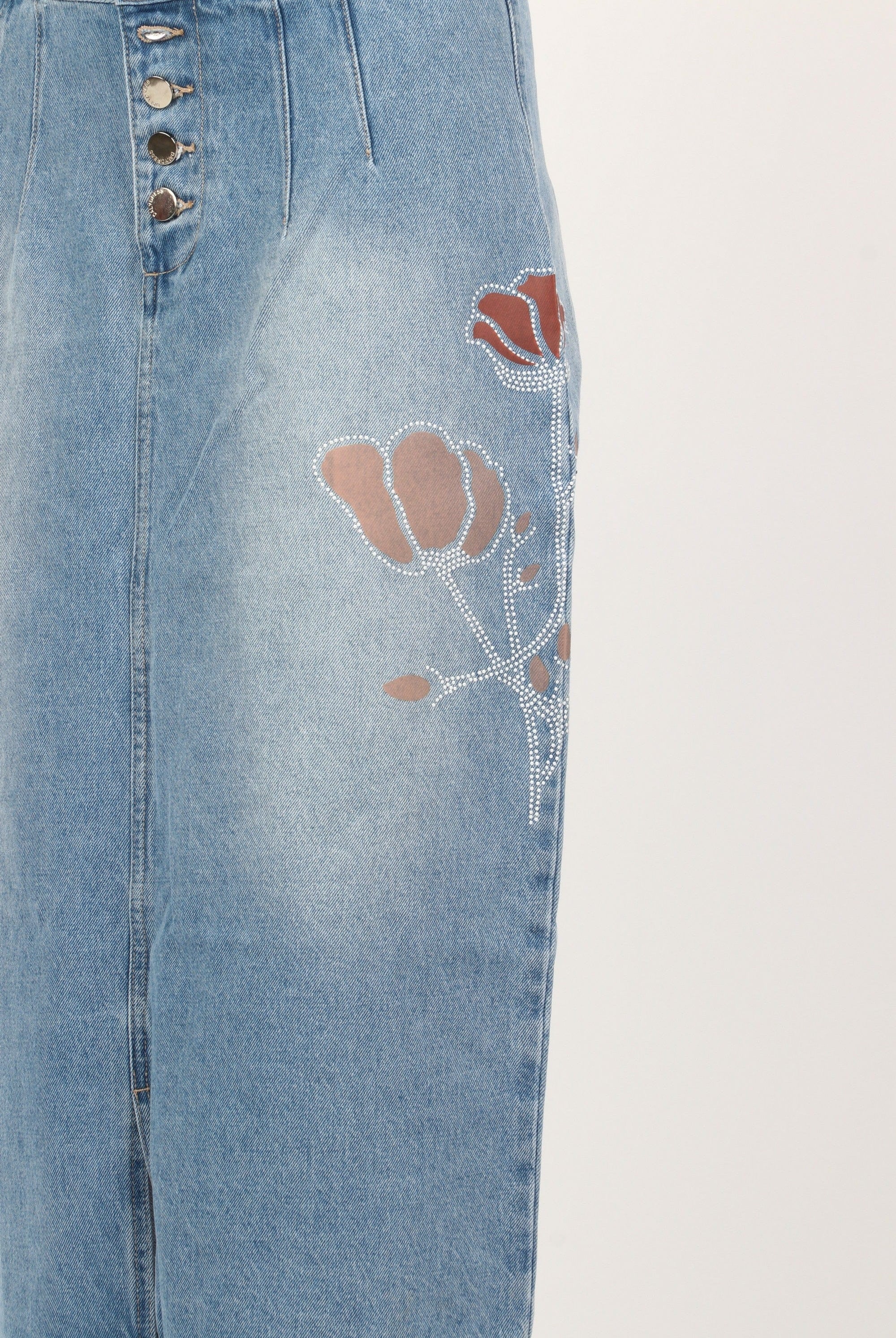 داليدرس تنورة ميدي جينز منقوش بأزرار أمامية نسائية أزرق فاتح