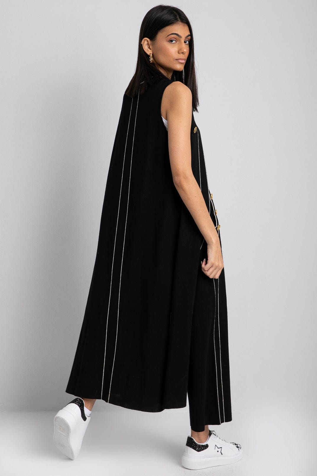 داليدرس فيست طويل محبوك سادة بلا أكمام أسود/أبيض