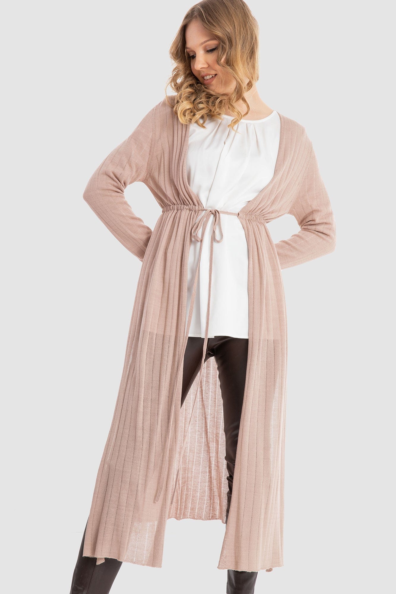 داليدرس كارديجان طويل مخصر كم طويل نسائي وردي