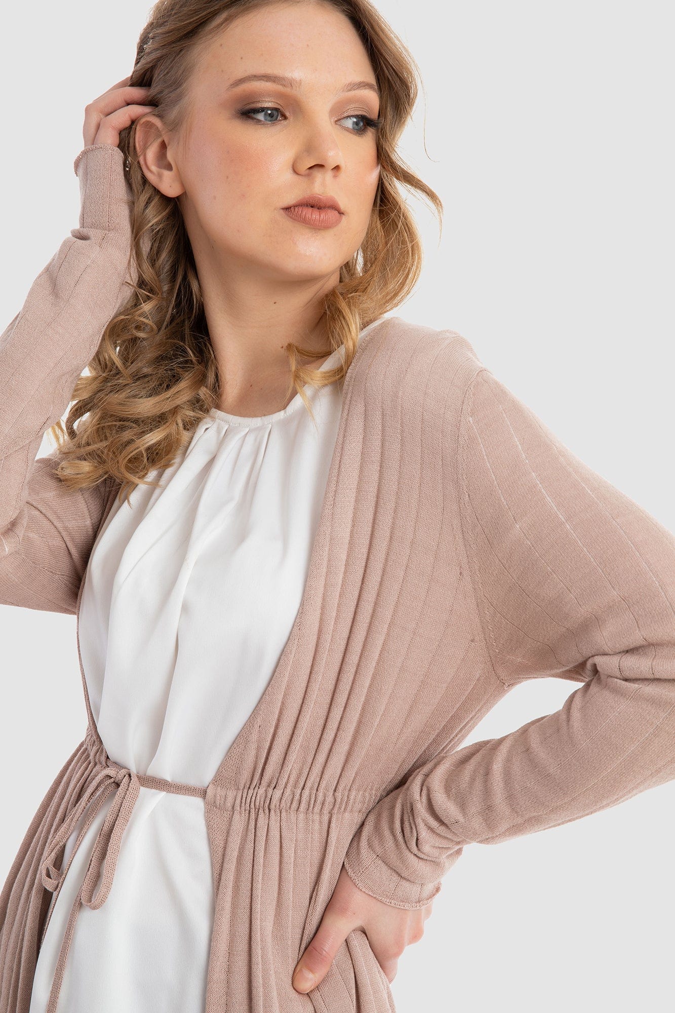 داليدرس كارديجان طويل مخصر كم طويل نسائي وردي