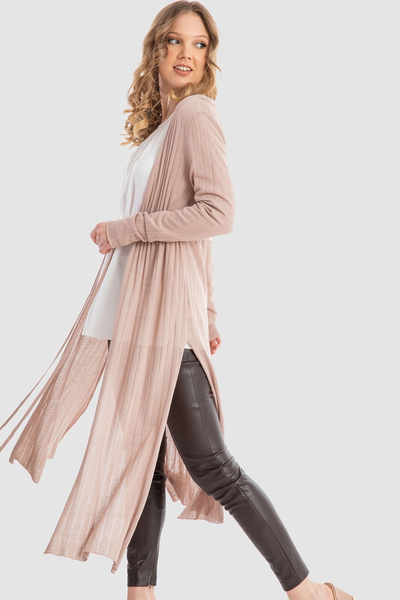 داليدرس كارديجان طويل مخصر كم طويل نسائي وردي