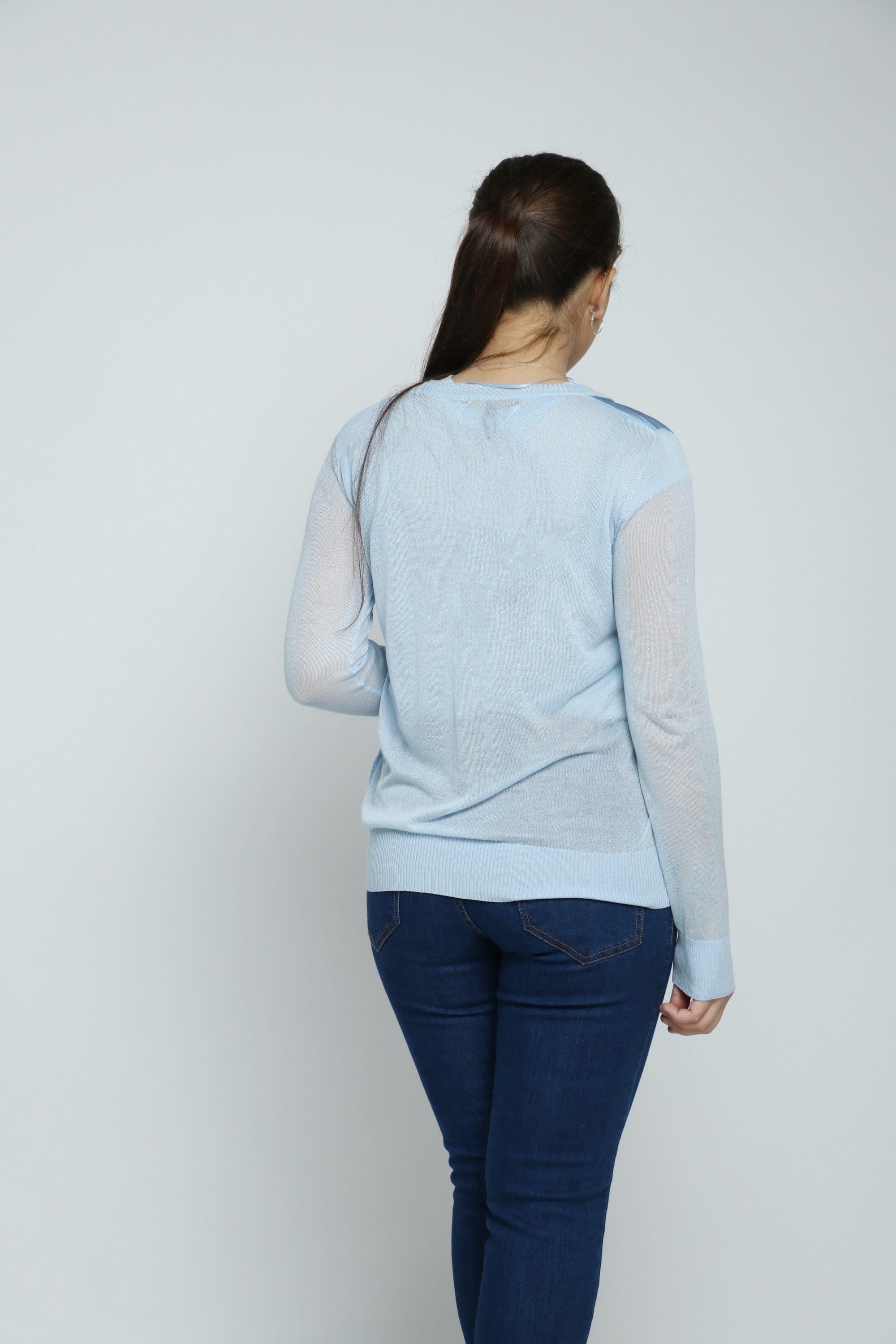 داليدرس كارديجان قصير منقوش بسحاب كم طويل نسائي أزرق فاتح