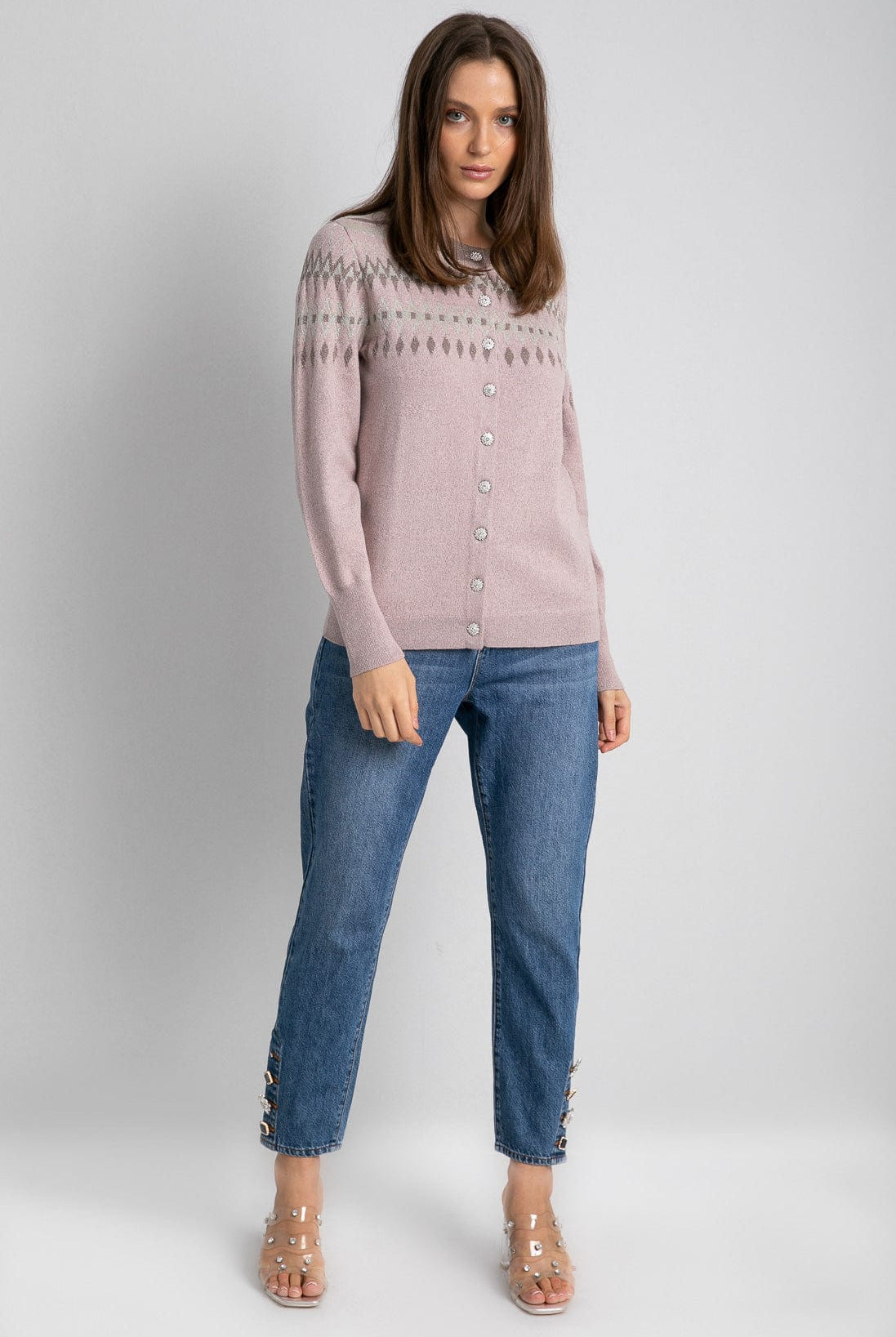 داليدرس كارديجان بأزرار أمامية منقوش من أعلى كم طويل متعدد الألوان