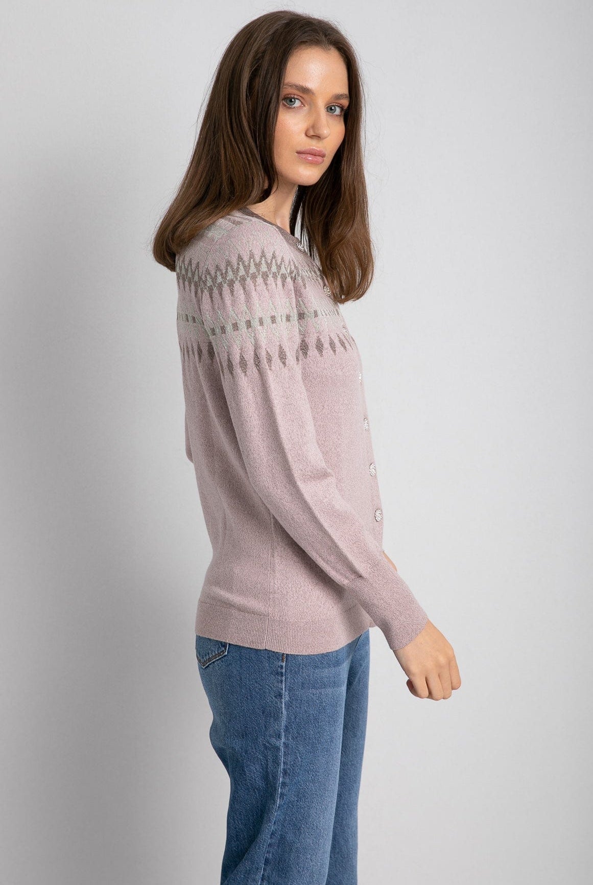 داليدرس كارديجان بأزرار أمامية منقوش من أعلى كم طويل متعدد الألوان