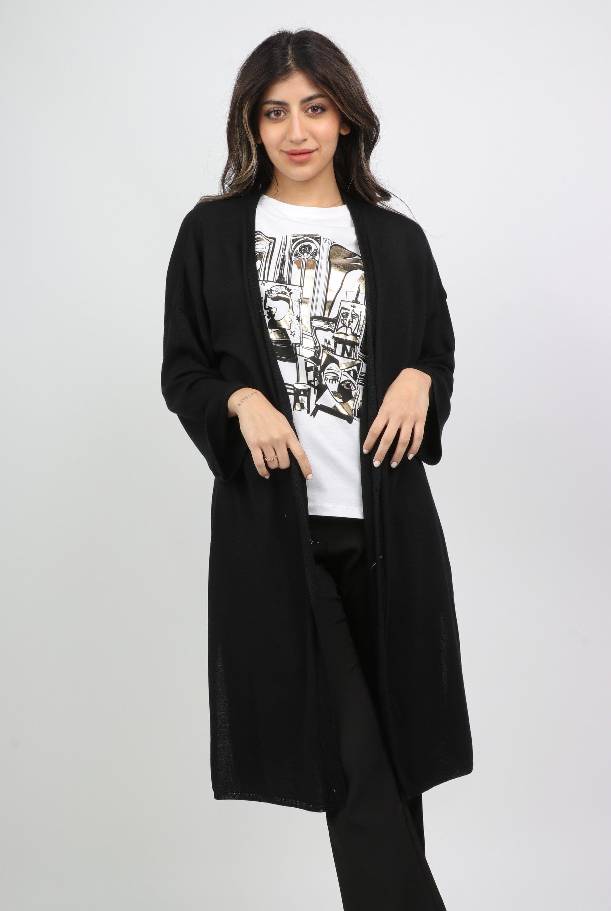 داليدرس كارديجان سادة طويل كم طويل مفتوح نسائي