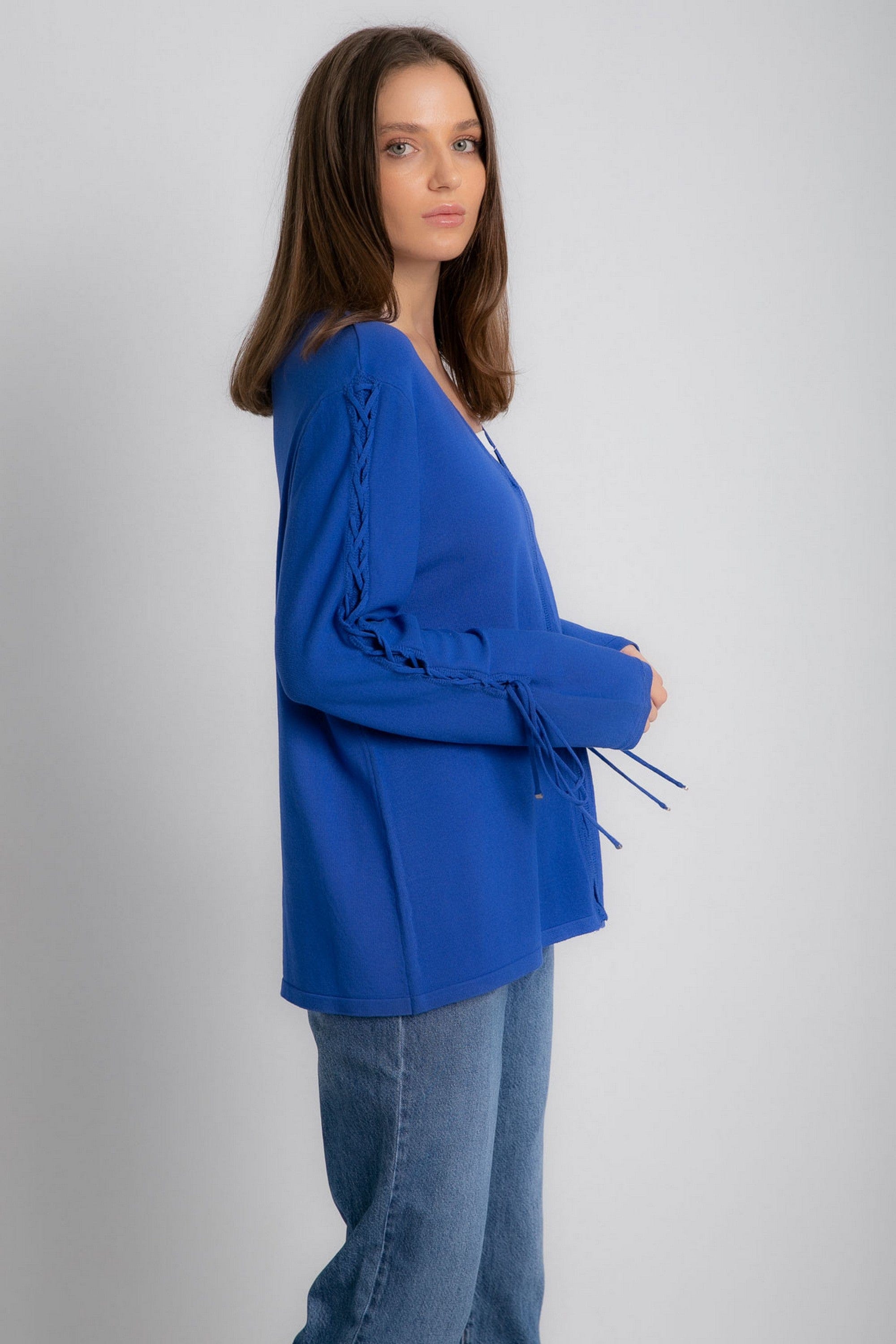 داليدرس كارديجان سادة كم طويل مزين بالرباط نسائي