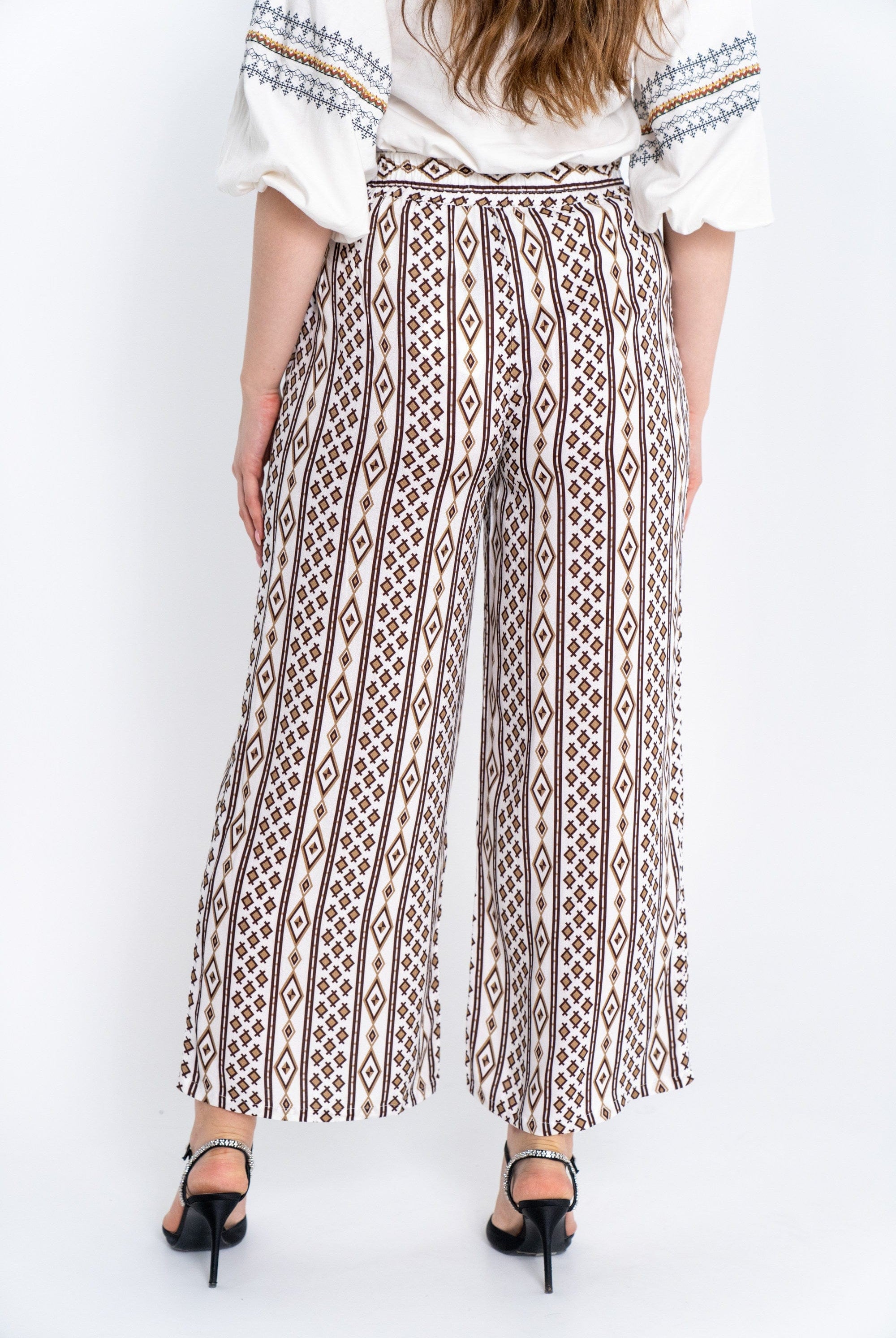 داليدرس بنطلون نسائي فضفاض هاي ويست منقوش بيج فاتح