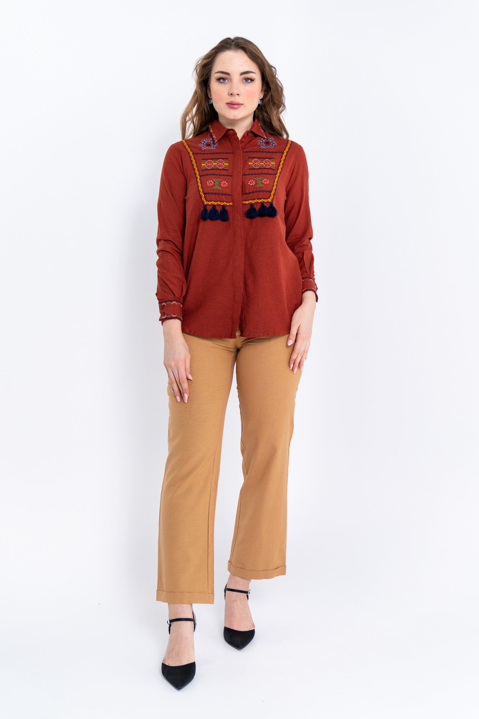 داليدرس بنطلون نسائي سادة واسع من الأسفل بيج