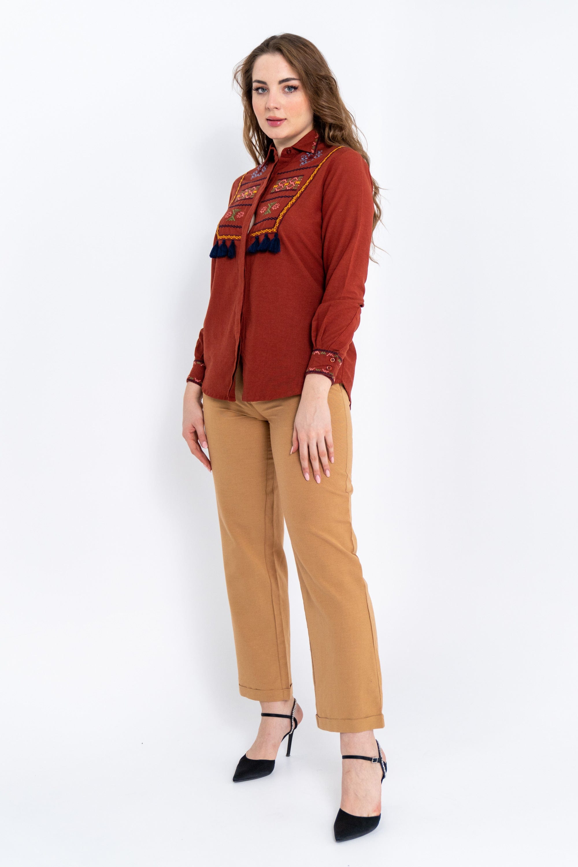 داليدرس بنطلون نسائي سادة واسع من الأسفل بيج