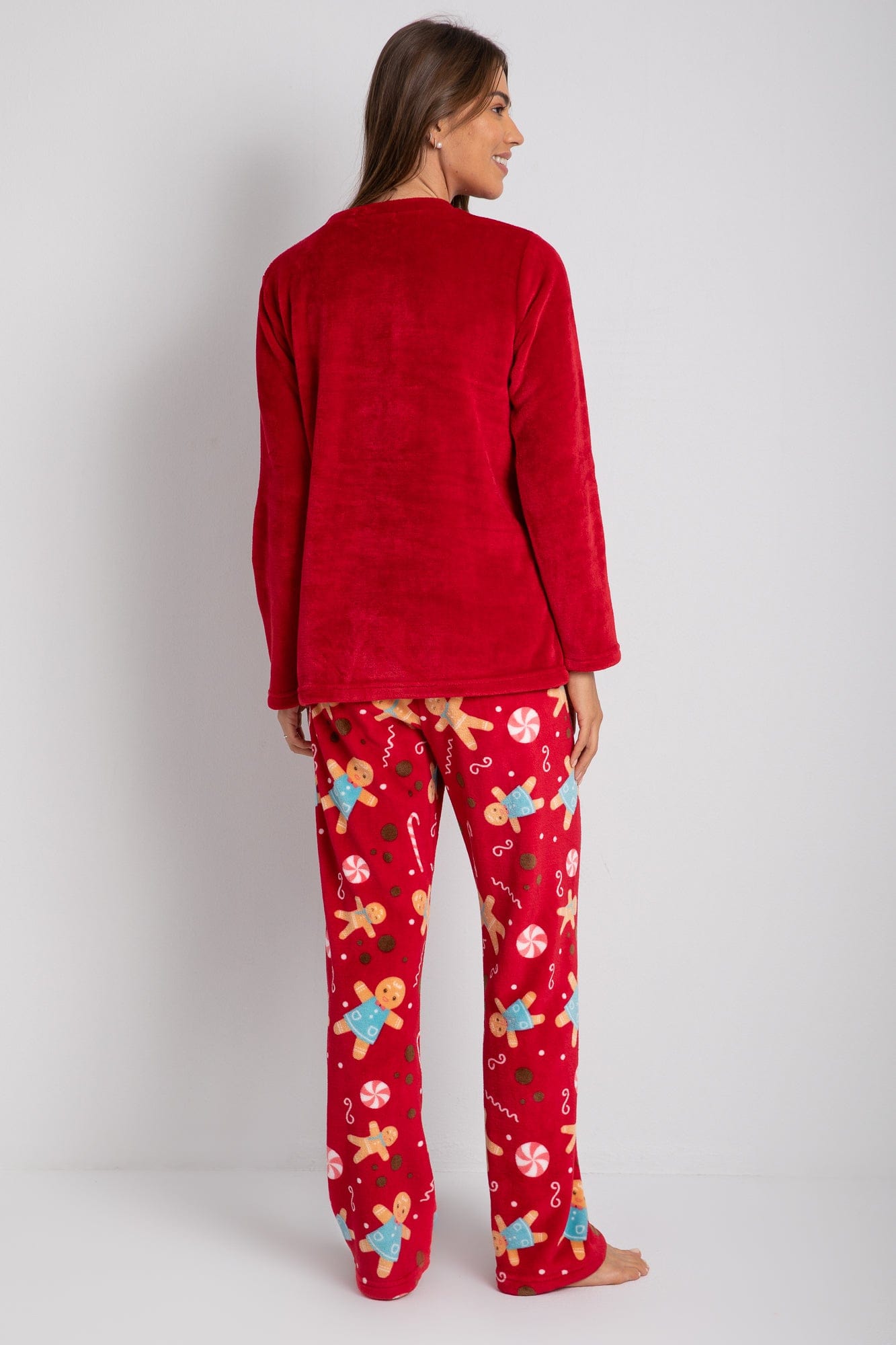 داليدرس بيجامة تيشيرت مظرز بالخيط كم طويل ببنطلون منقوش مطبوع