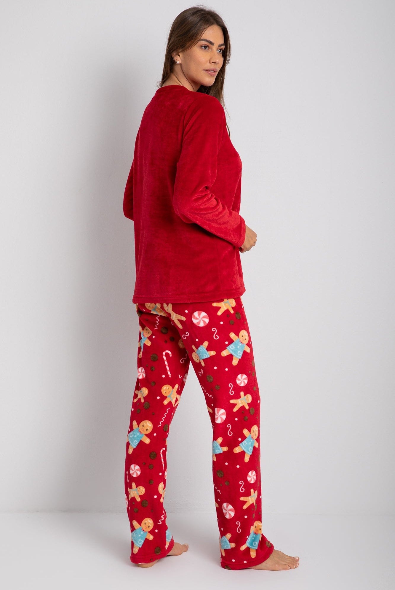 داليدرس بيجامة تيشيرت مظرز بالخيط كم طويل ببنطلون منقوش مطبوع