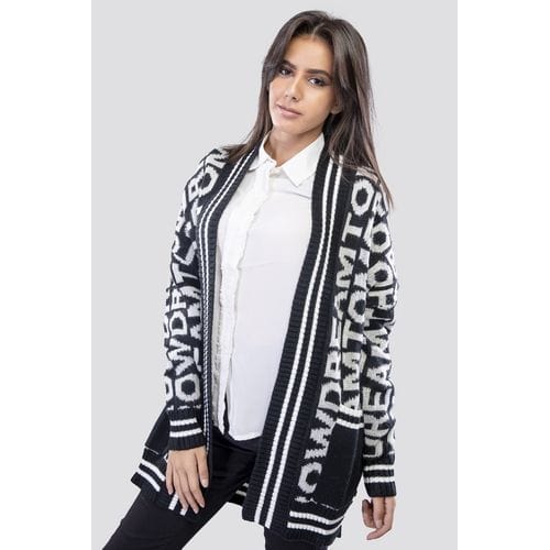 داليدرس كارديجان منقوش مفتوح كم طويل نسائي أسود/أبيض