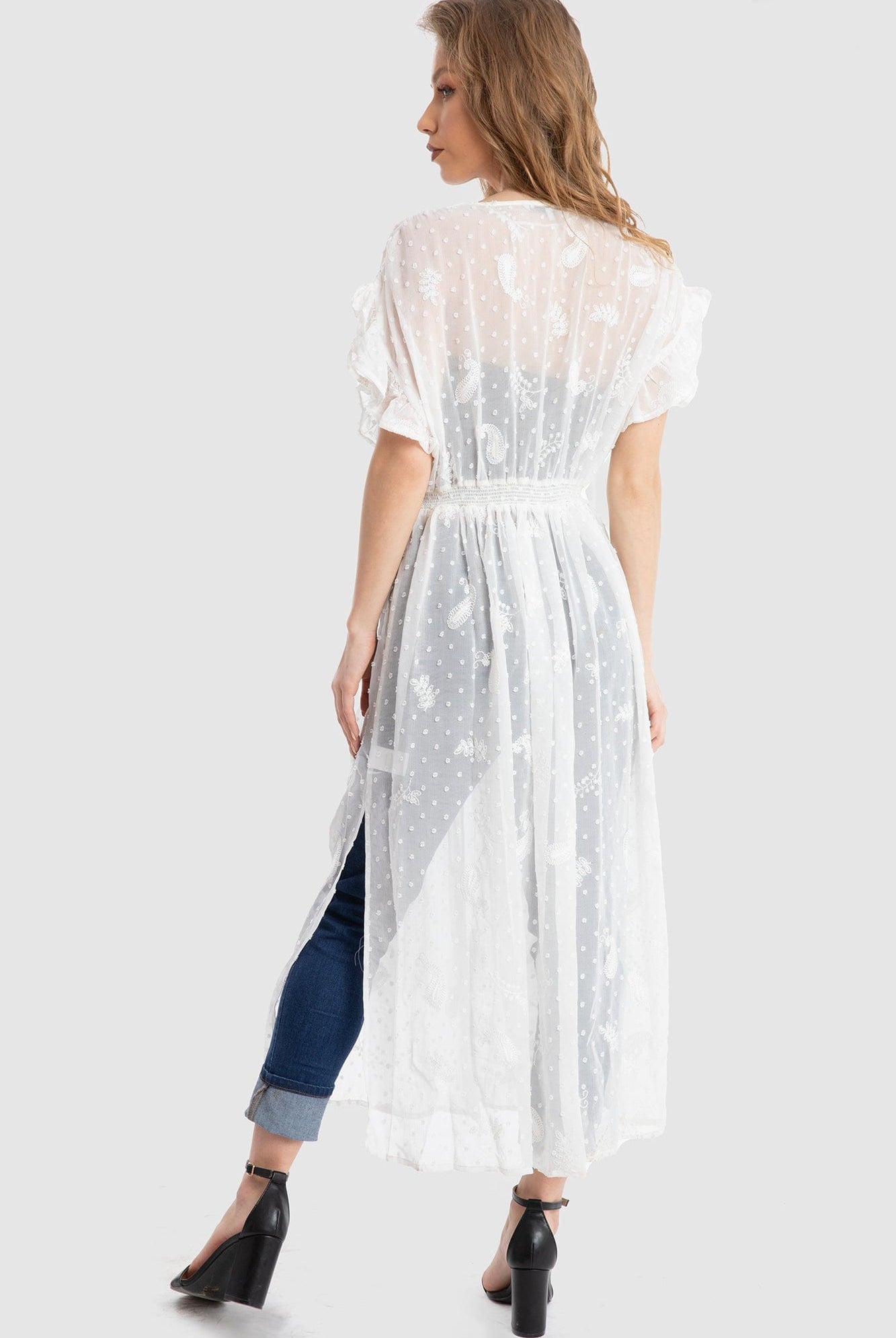 داليدرس كارديجان طويل مخصر كم قصير نسائي أبيض