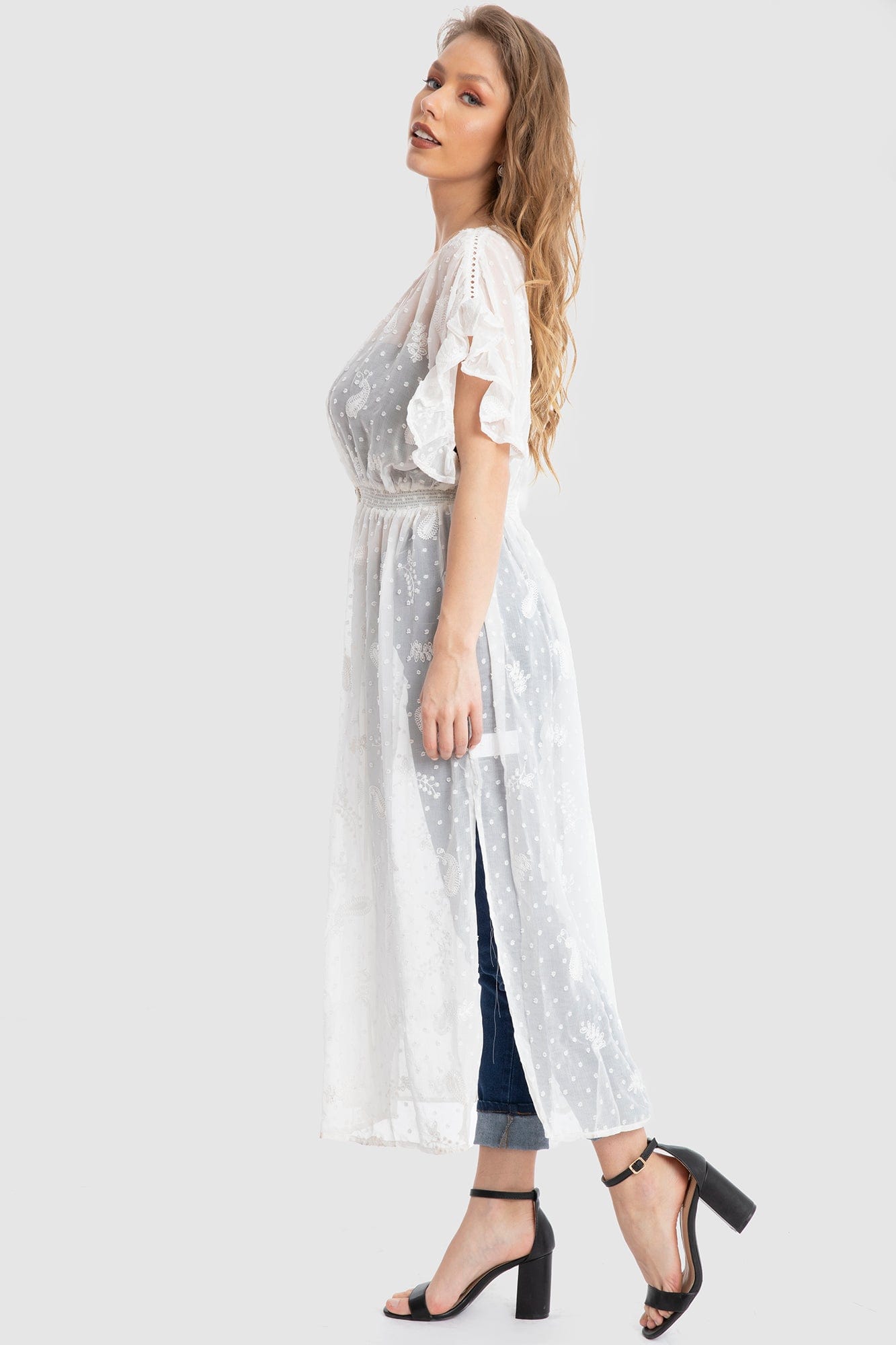 داليدرس كارديجان طويل مخصر كم قصير نسائي أبيض