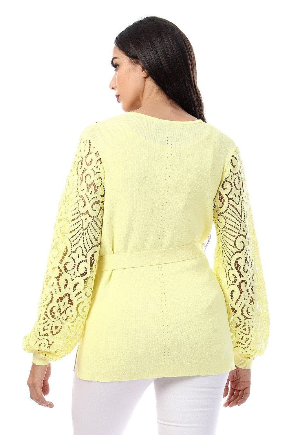 داليدرس كارديجان سادة كم طويل شفاف برباط على الخصر