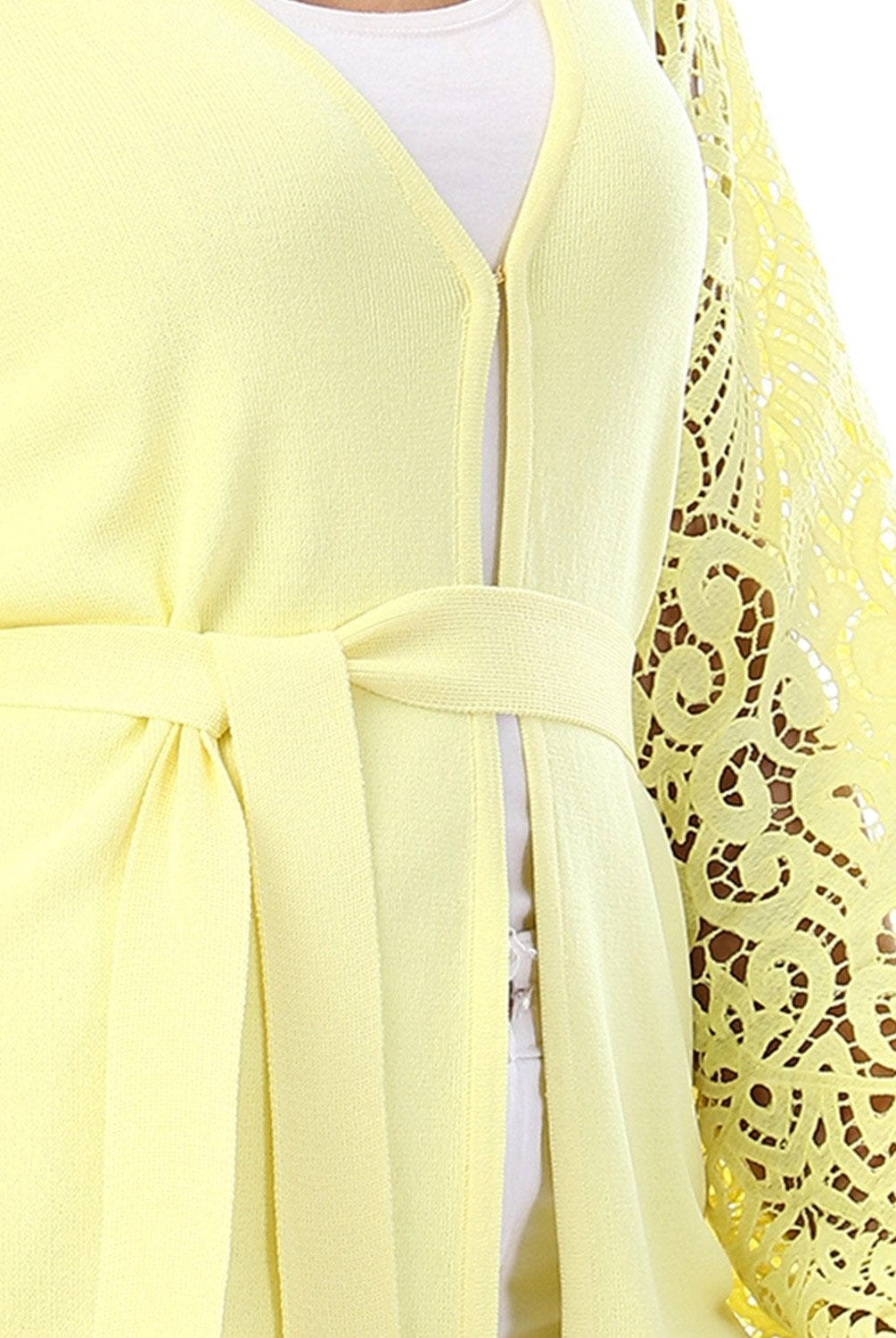 داليدرس كارديجان سادة كم طويل شفاف برباط على الخصر