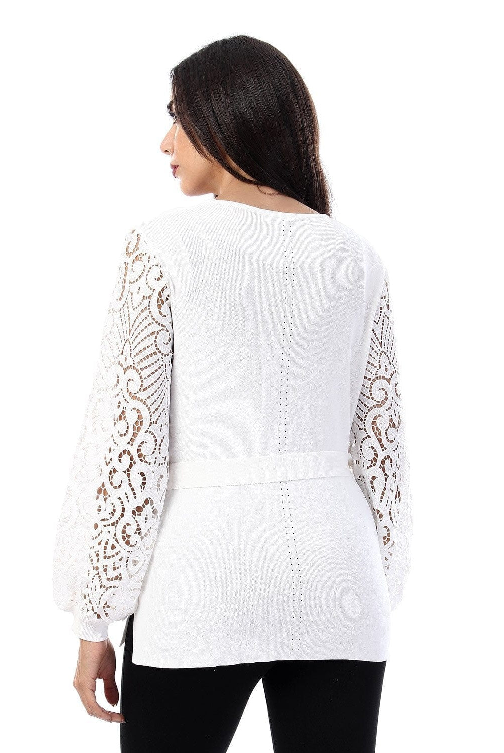 داليدرس كارديجان سادة كم طويل شفاف برباط على الخصر