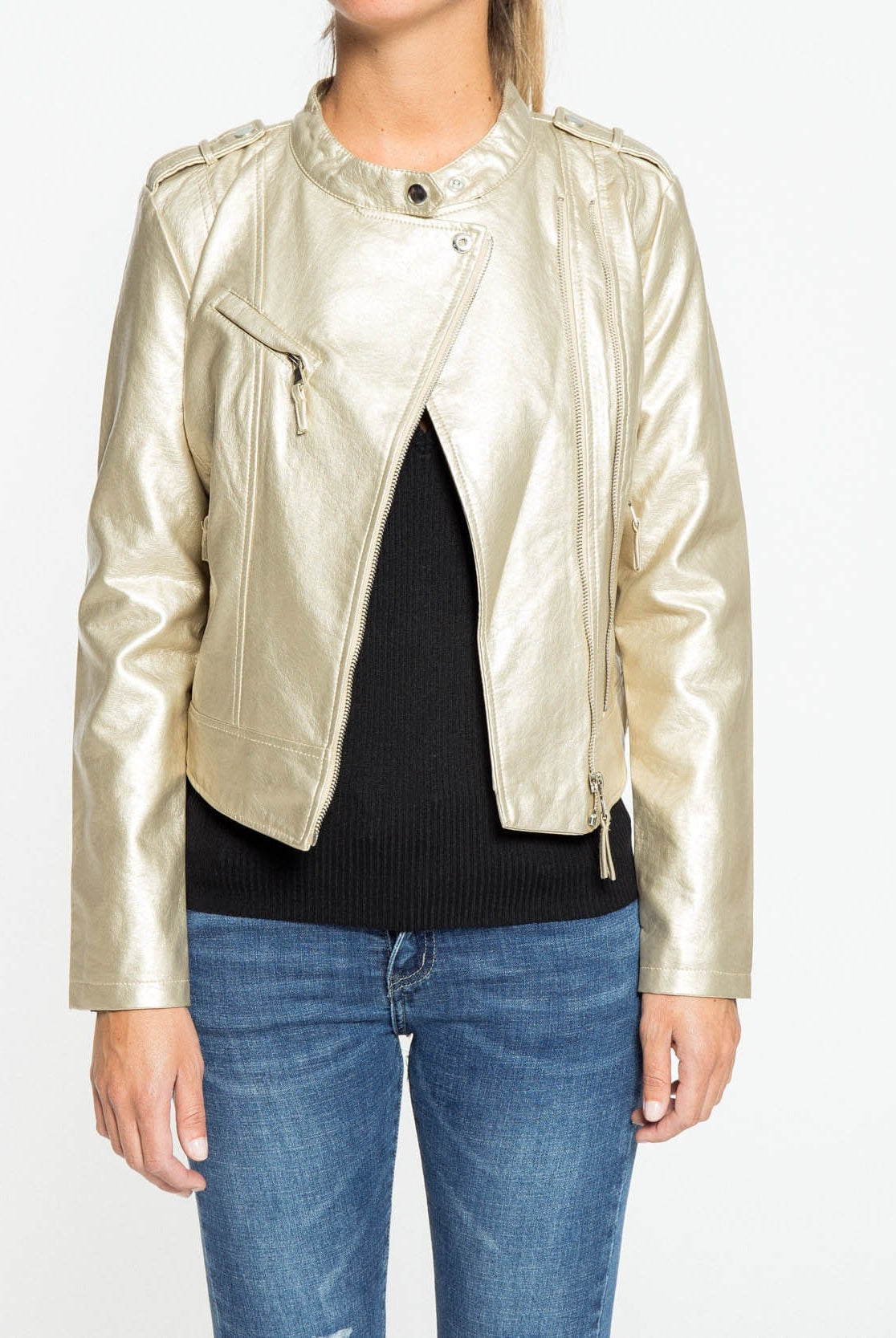 شانا جاكيت سادة بسحاب كم طويل نسائي بني فاتح