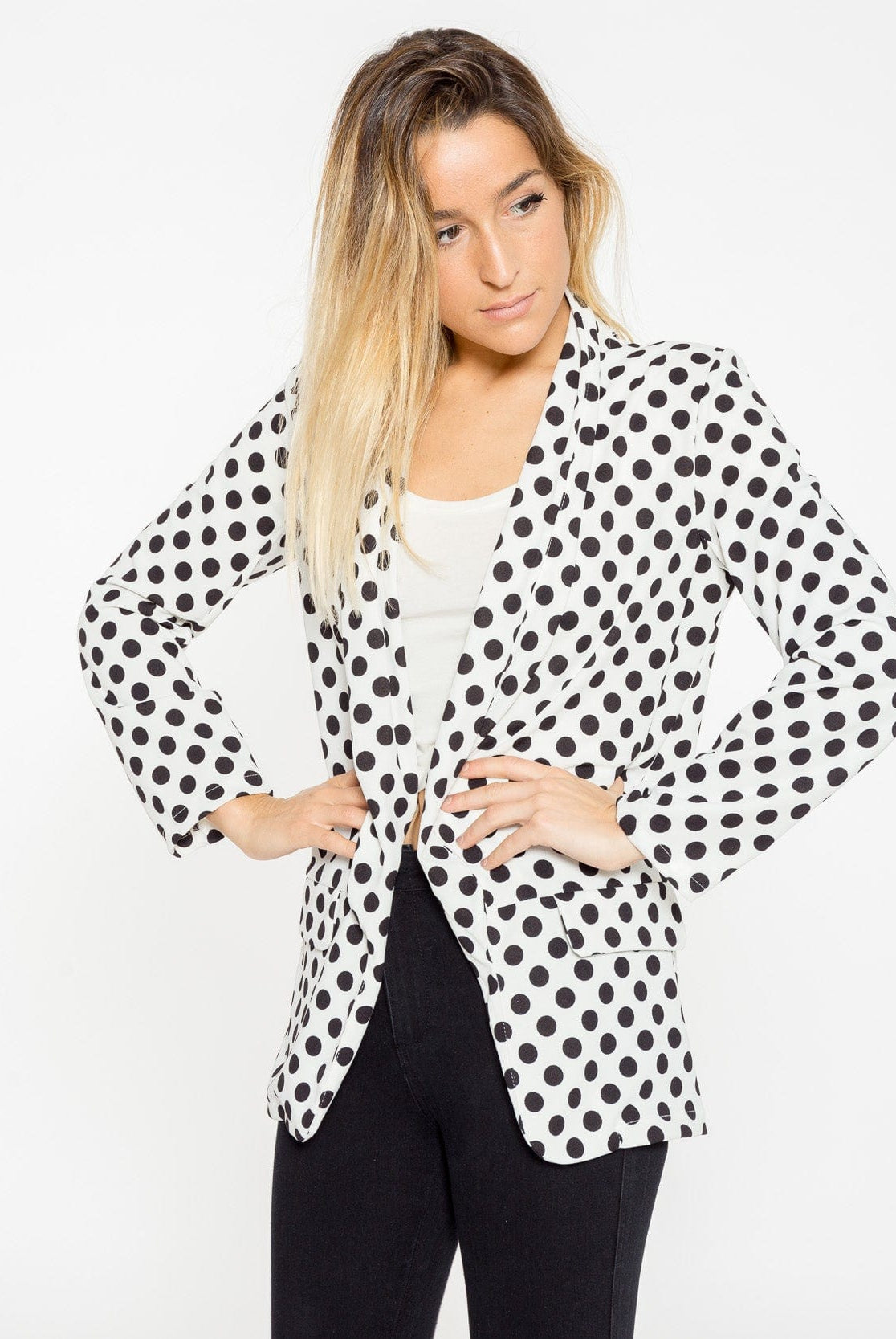 شانا جاكيت منقط بأكمام طويلة نسائي أبيض