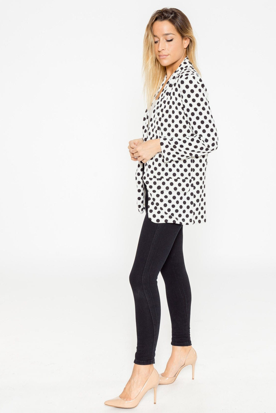 شانا جاكيت منقط بأكمام طويلة نسائي أبيض