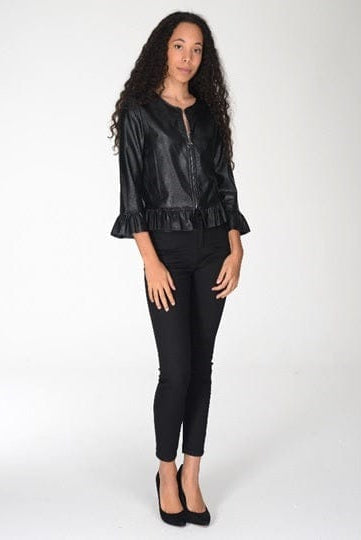 شانا جاكيت جلد قصير بأكمام طويلة بسحاب نسائي