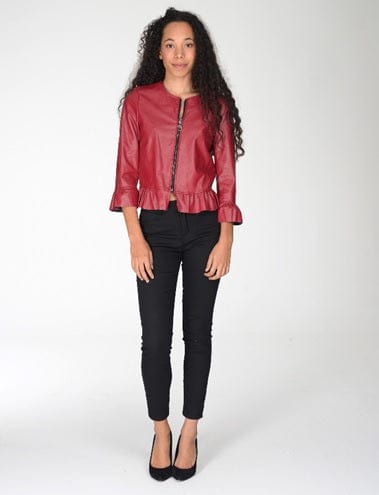 شانا جاكيت جلد قصير بأكمام طويلة بسحاب نسائي