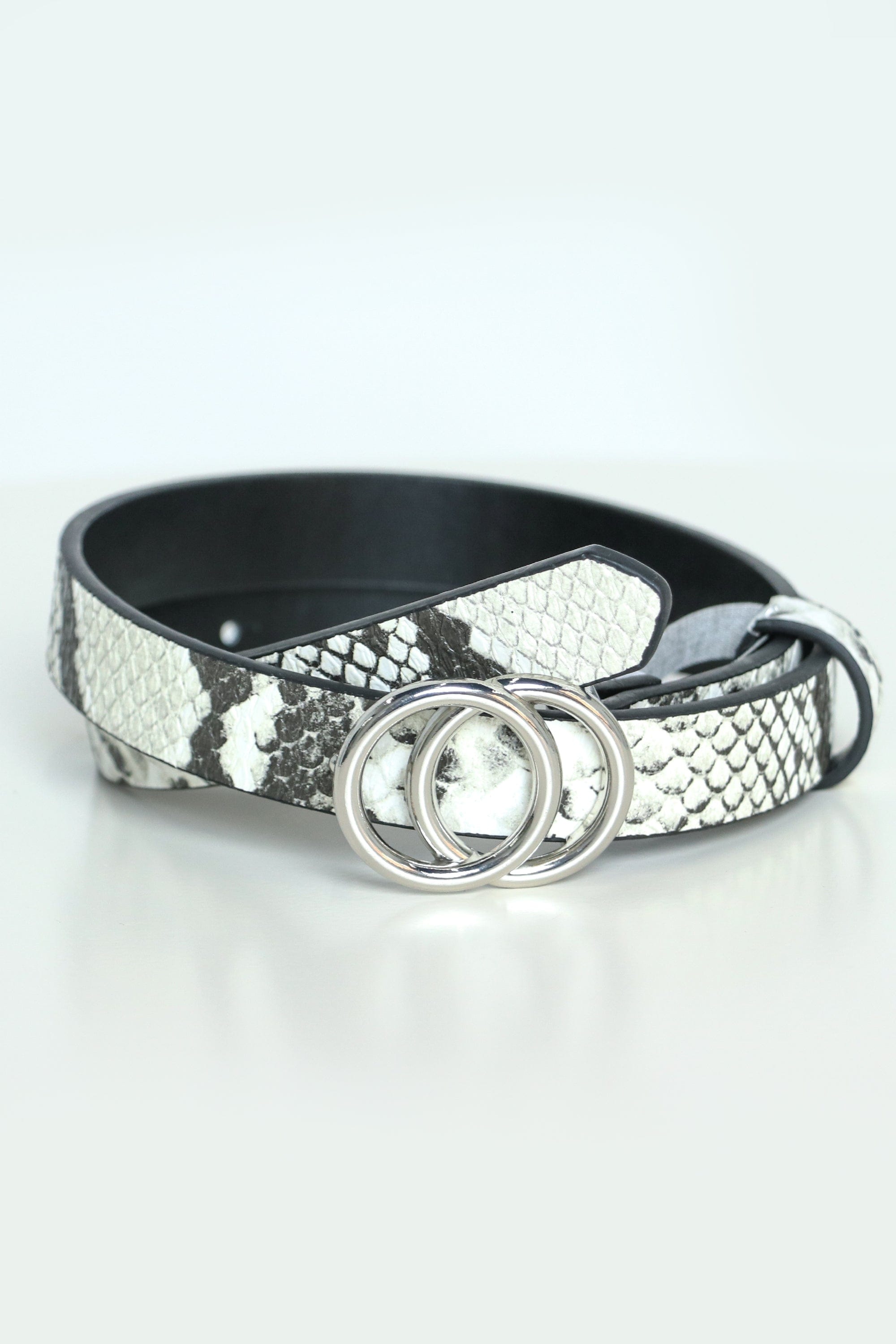 كيتشن حزام جلد ثعبان رفيع نسائي أبيض