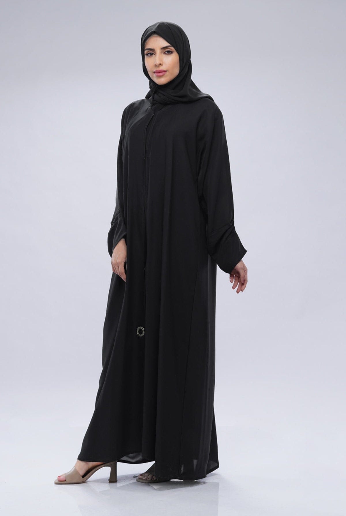 جوهرة عباية كريب كلاسيك سوداء طويلة كم طويل أسود