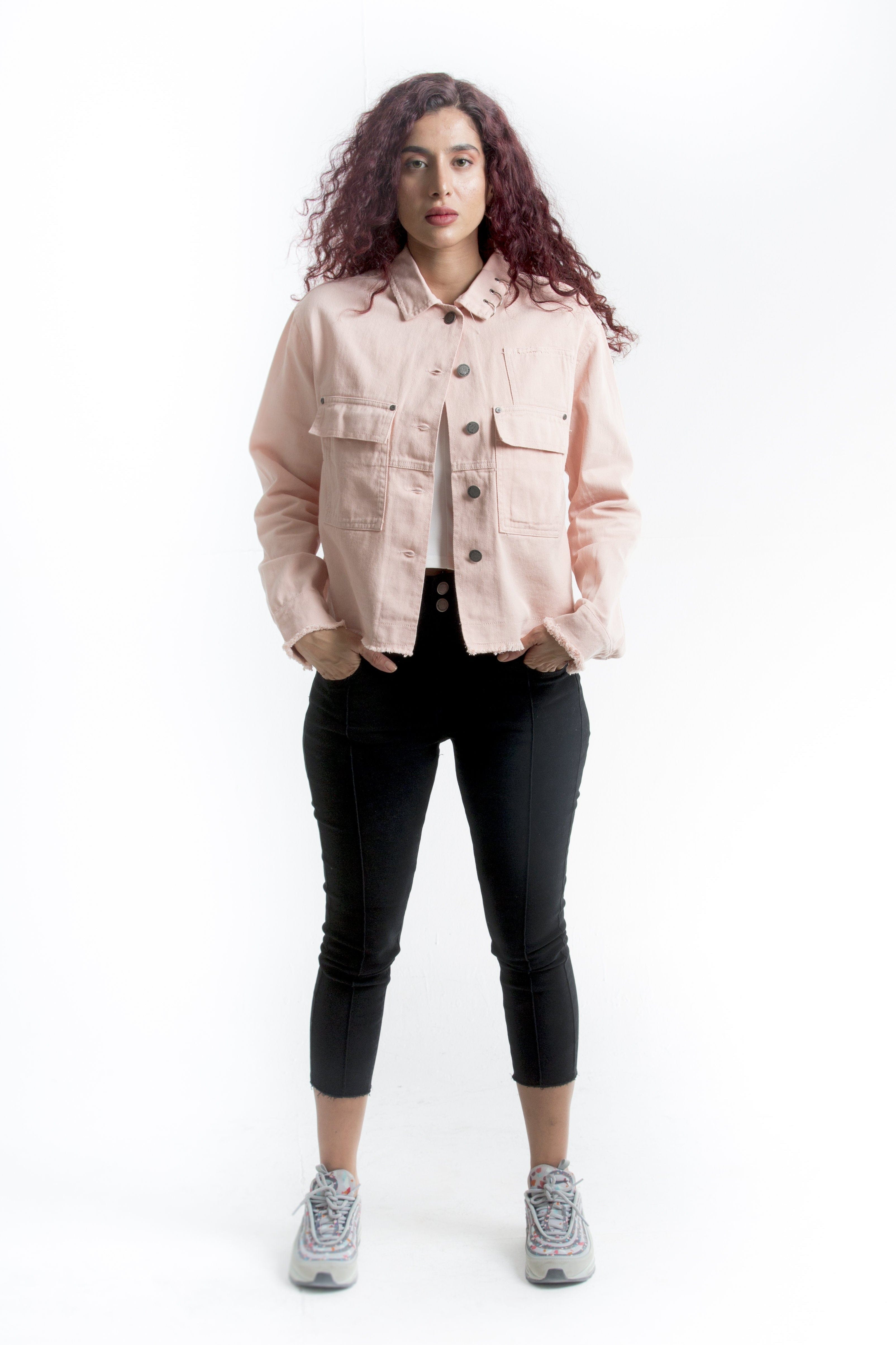 كيتشن جاكيت قصير قطني نسائي بجيوب أمامية