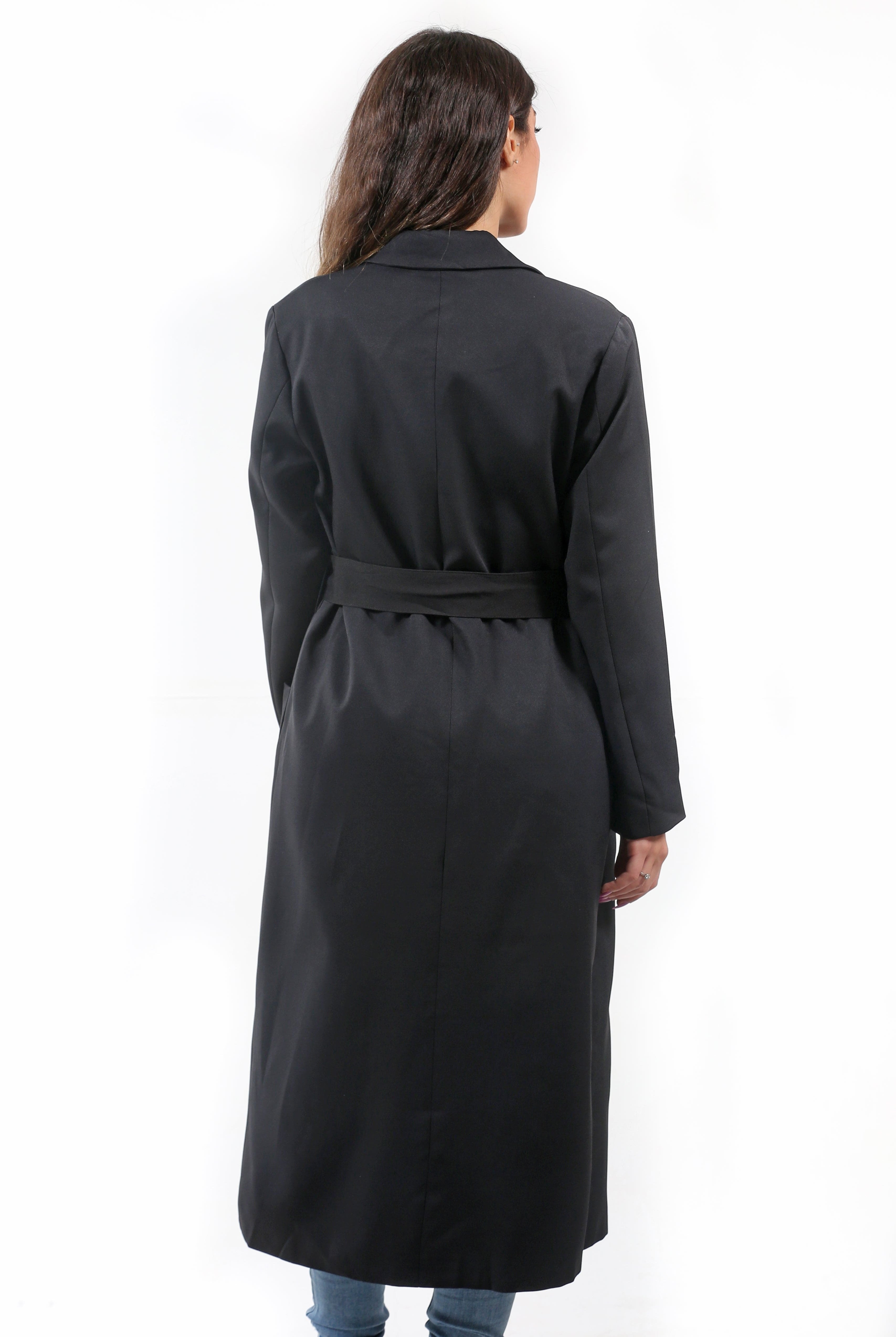 نتشي سترة سادة طويلة جيوب كبيرة وبرباط بأكمام طويلة