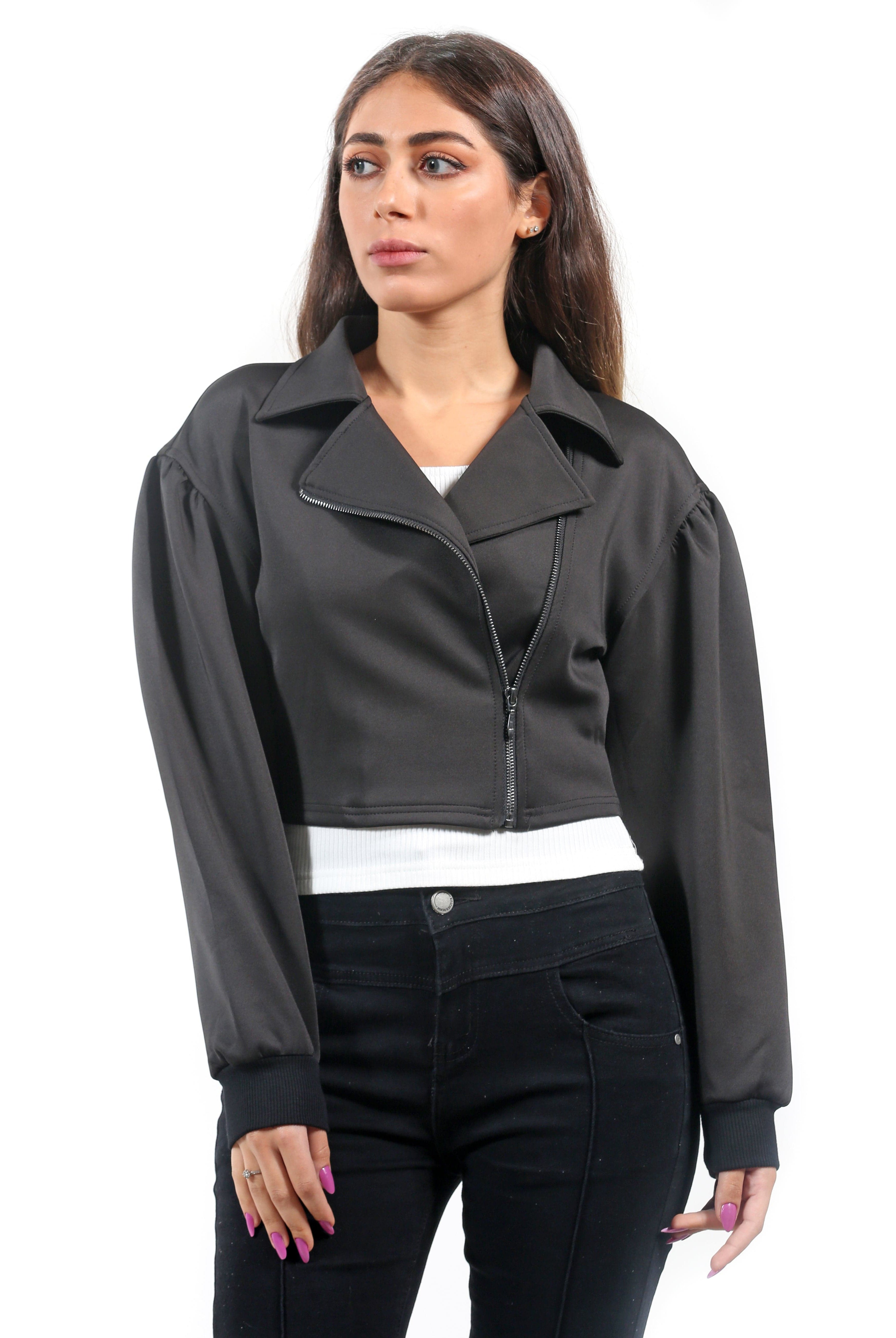 سترة قصيرة بسحاب بأكمام طويلة