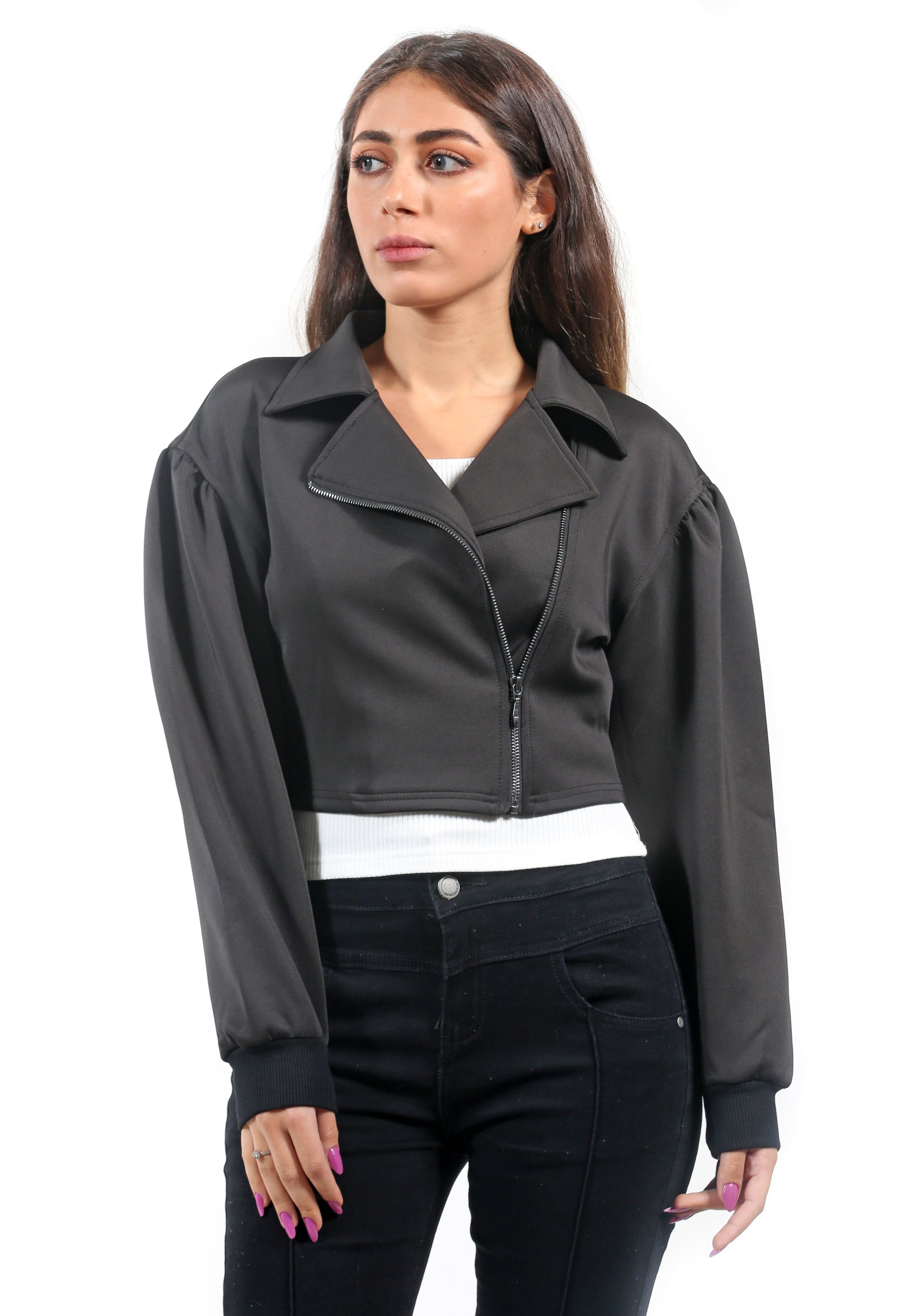 سترة قصيرة بسحاب بأكمام طويلة