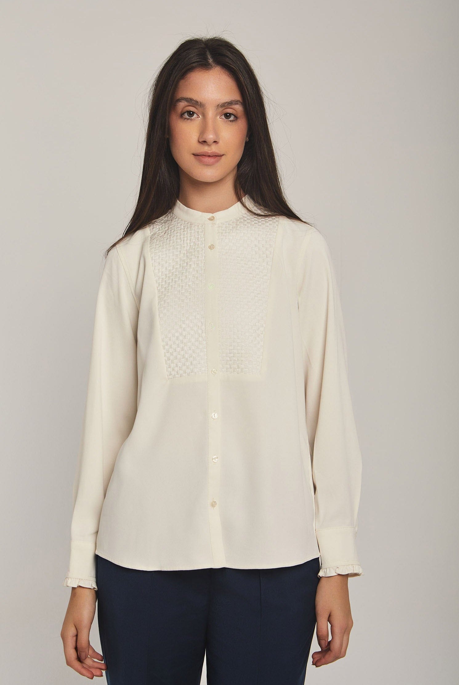 داليدرس بلوزة نسائية كلاسيك بأزرار أمامية كم طويل