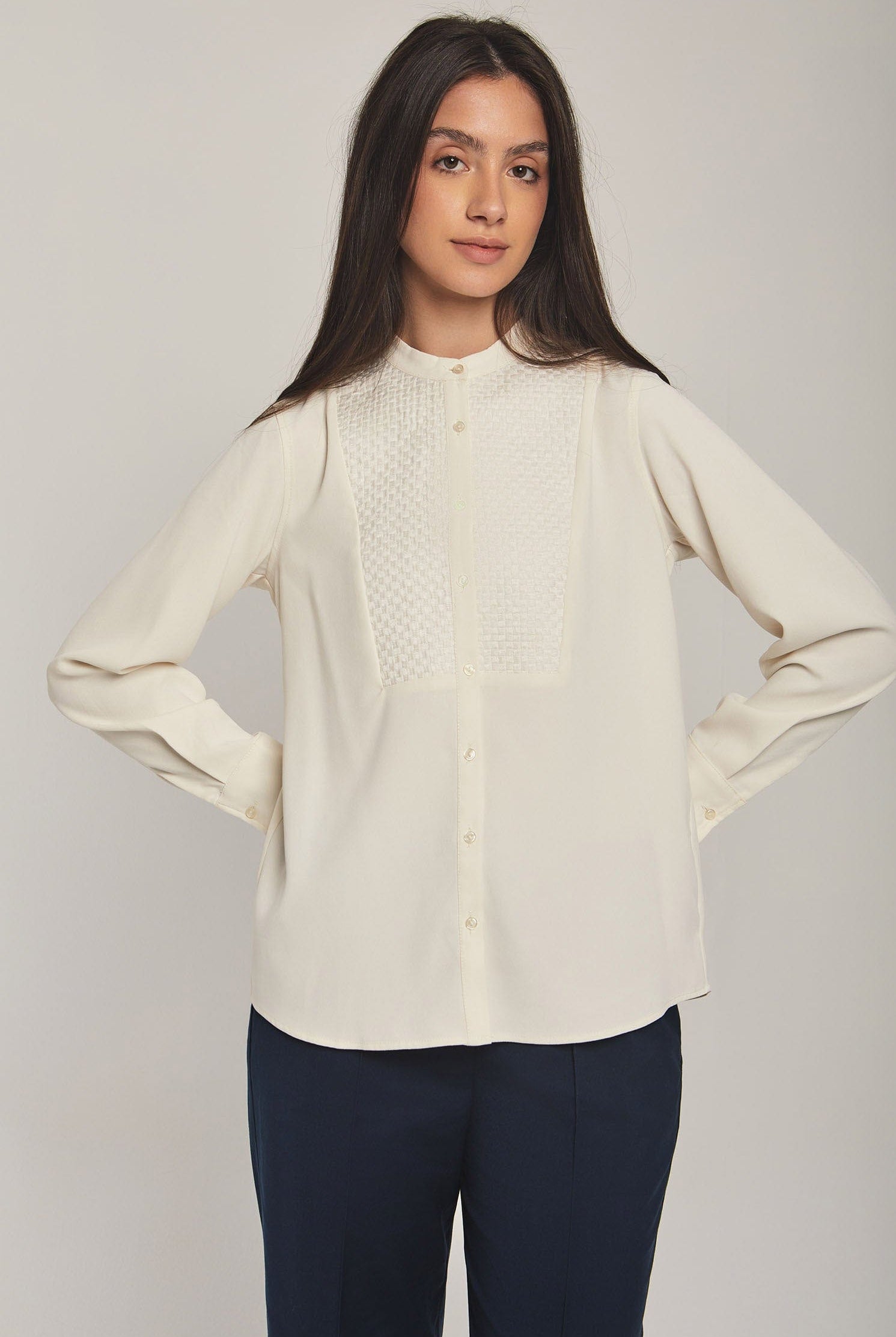 داليدرس بلوزة نسائية كلاسيك بأزرار أمامية كم طويل