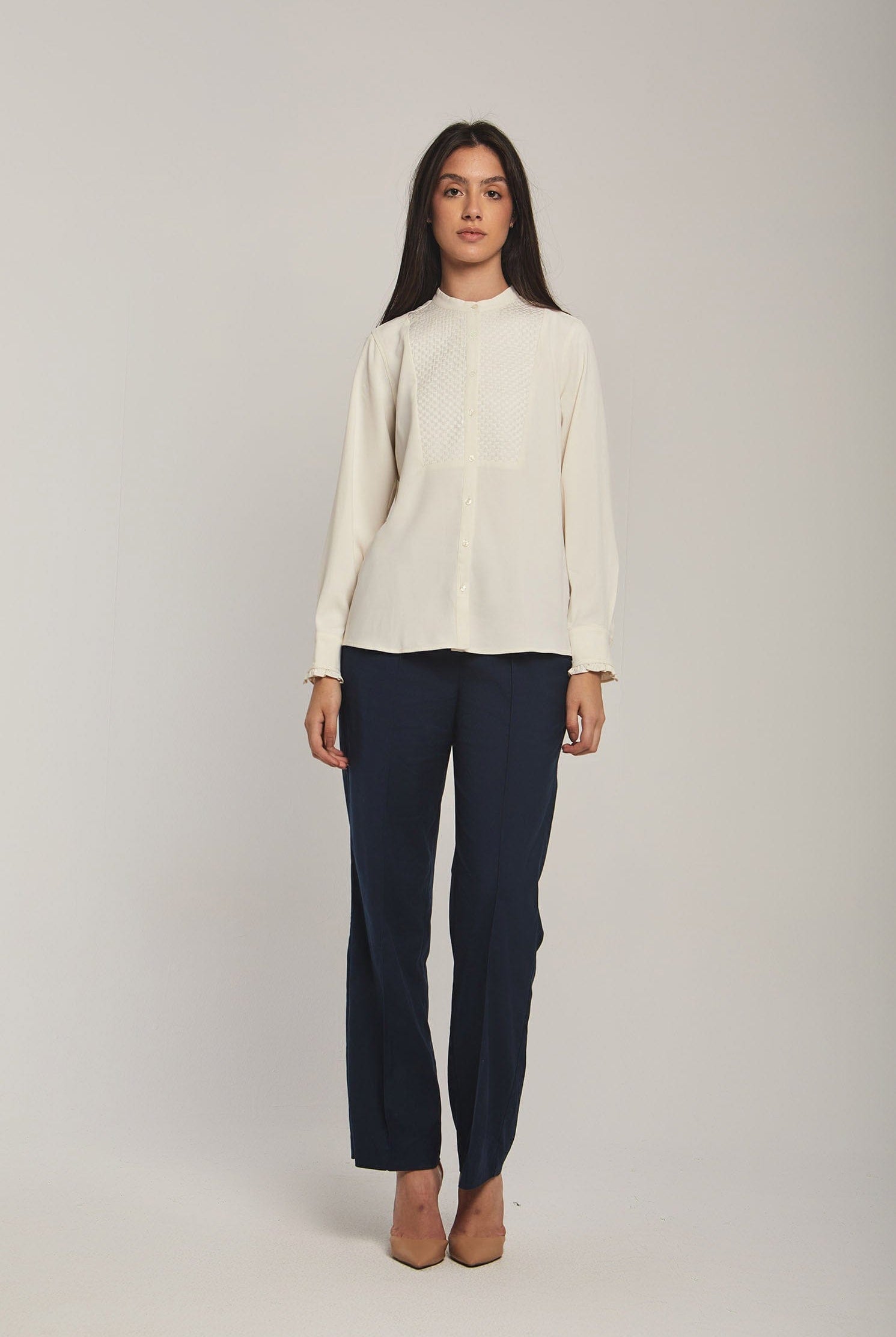 داليدرس بلوزة نسائية كلاسيك بأزرار أمامية كم طويل