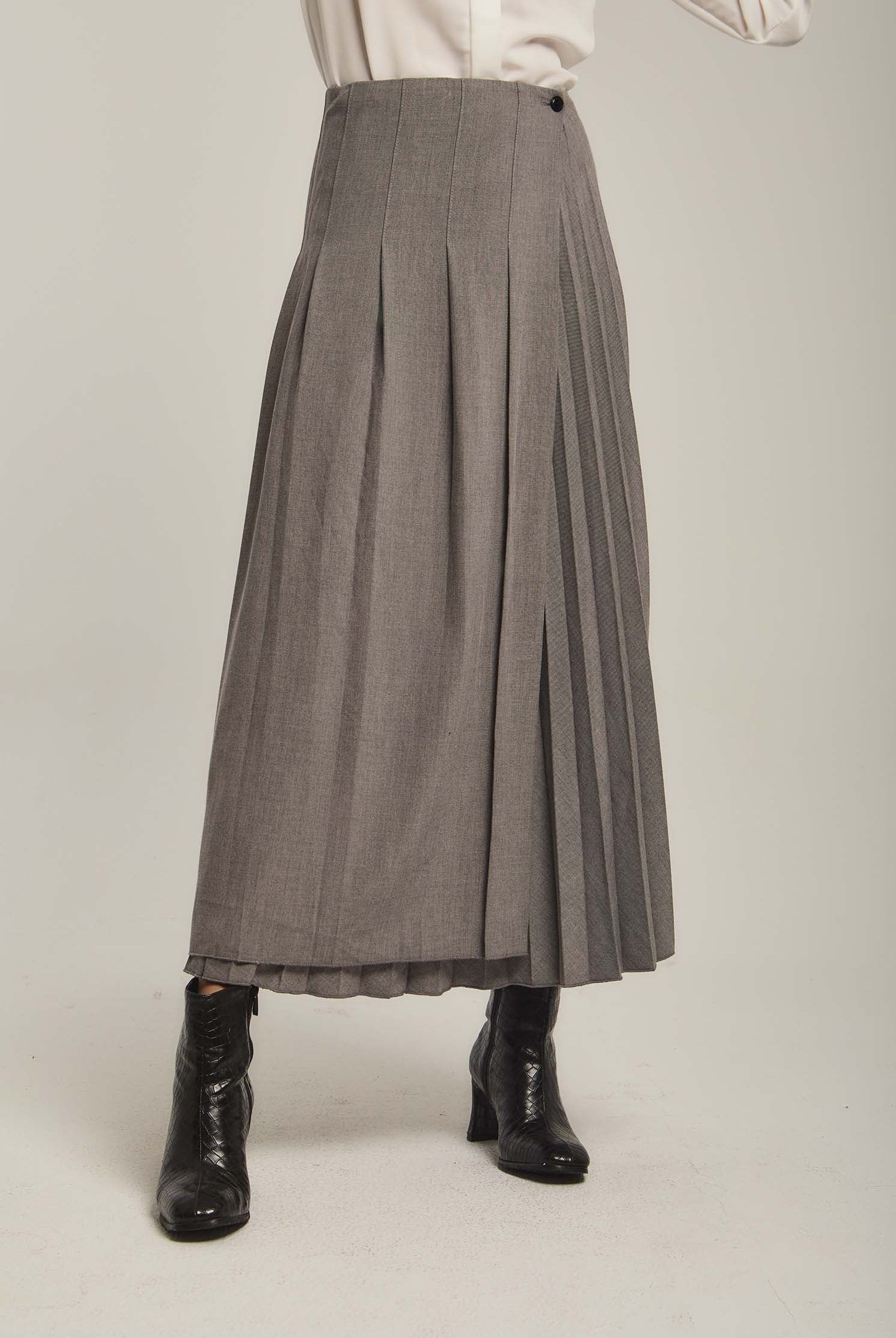 داليدرس تنورة نسائية كلوش خصر مرتفع نسائي رمادي