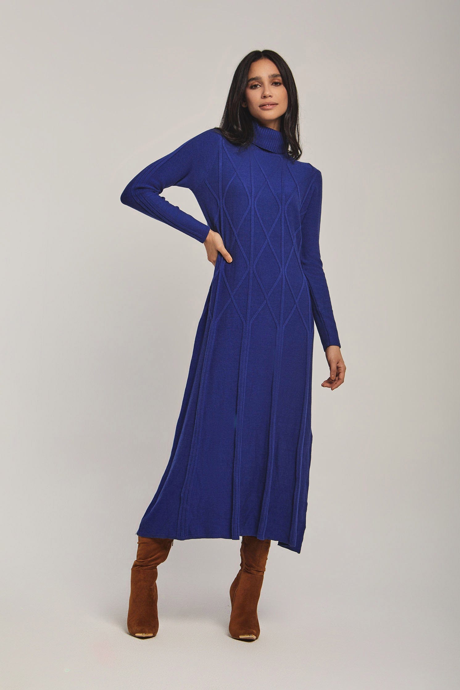 داليدرس فستان نسائي مضلع ميدي كم طويل قطن أبيض