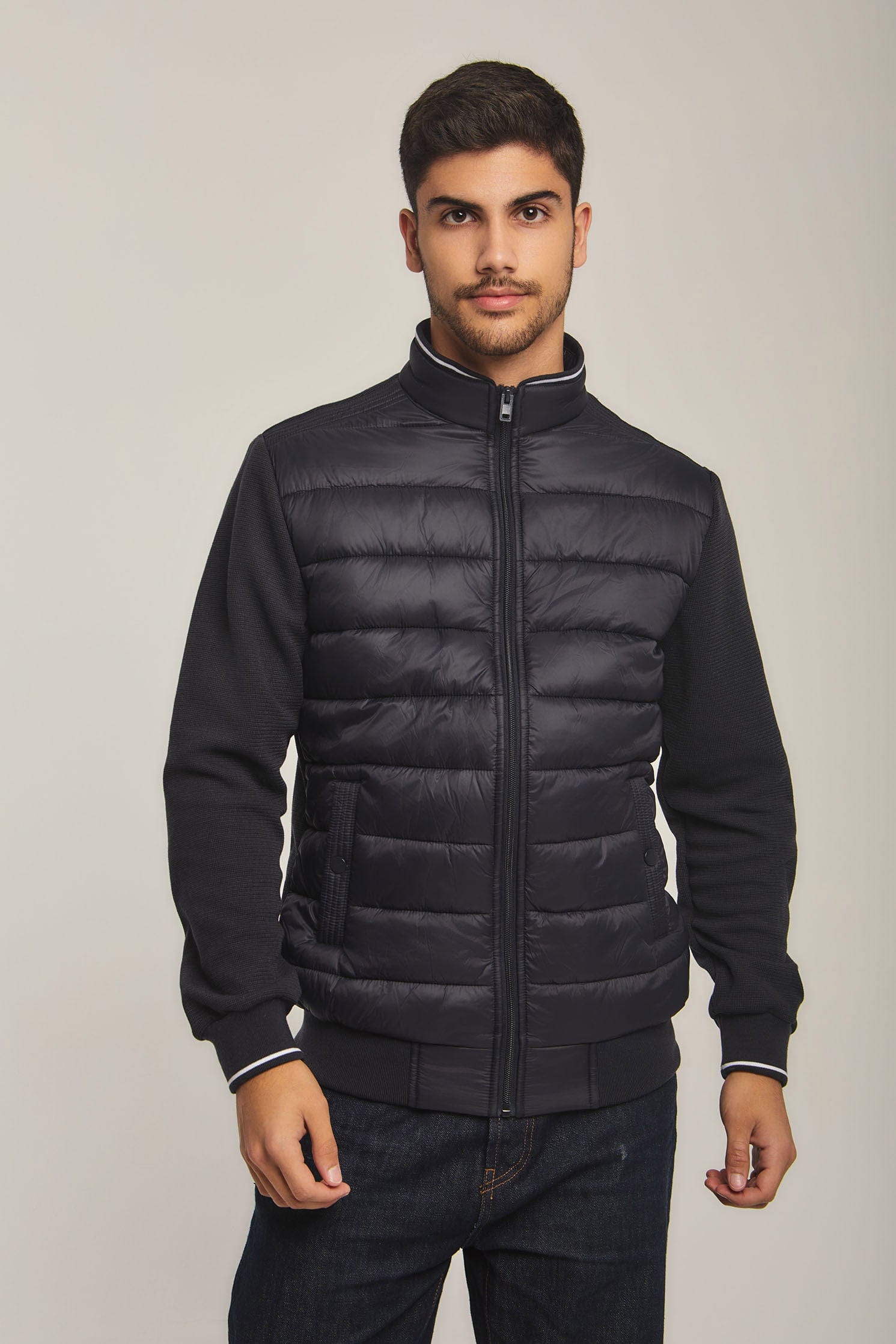 داليدرس جاكيت سادة بف مضلع كم طويل رجالي أزرق داكن