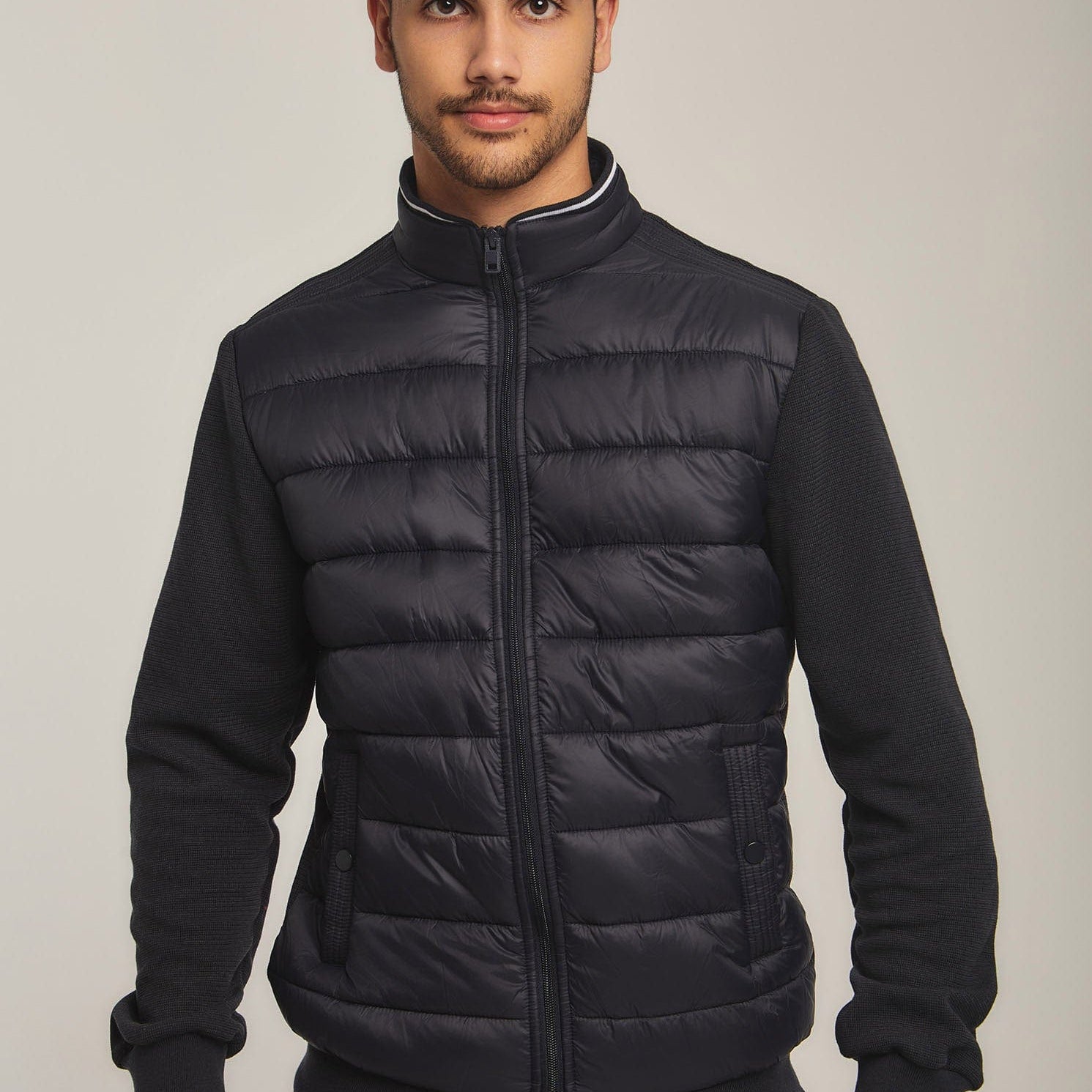 داليدرس جاكيت سادة بف مضلع كم طويل رجالي أزرق داكن