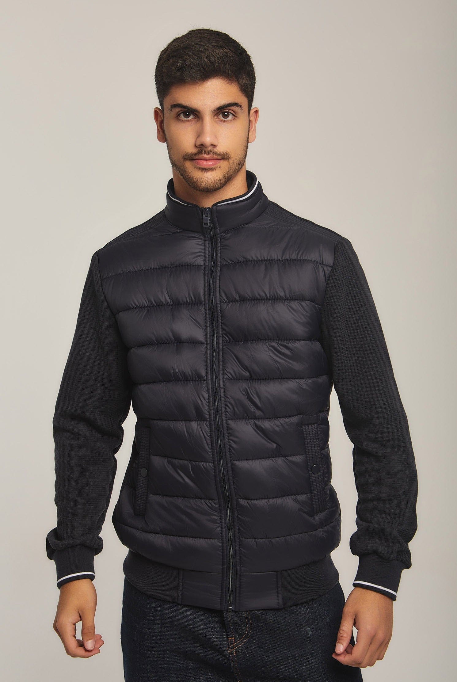 داليدرس جاكيت سادة بف مضلع كم طويل رجالي أزرق داكن