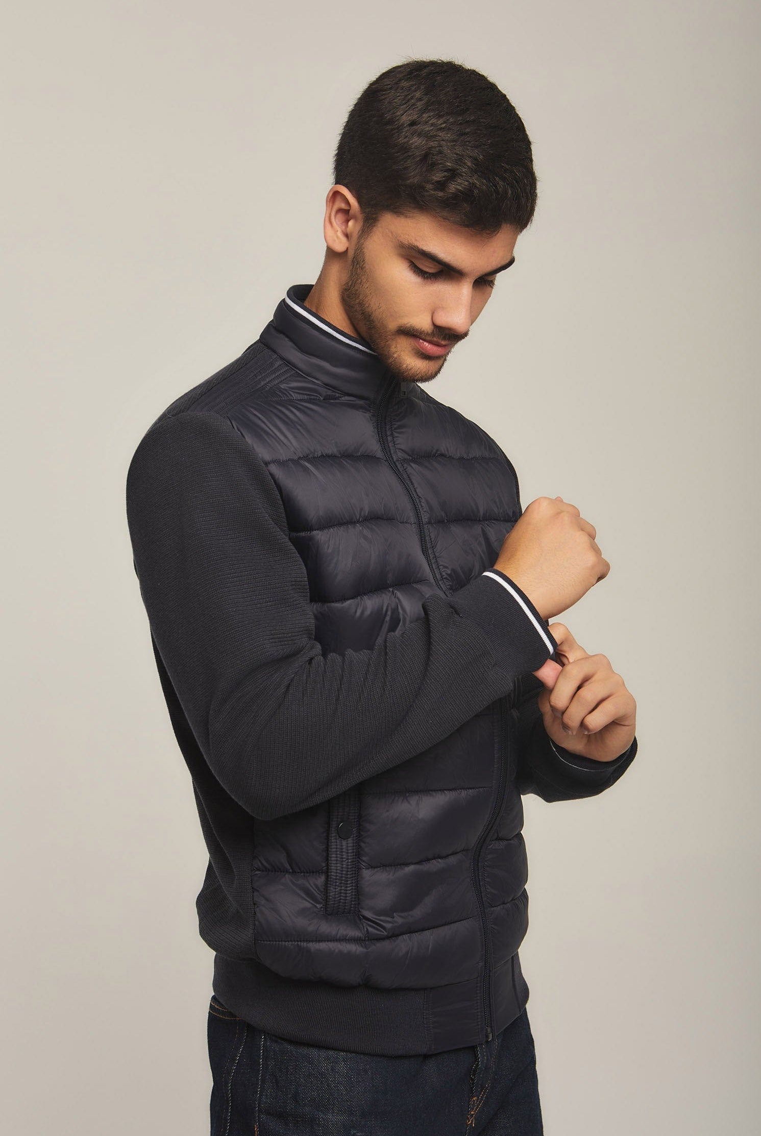 داليدرس جاكيت سادة بف مضلع كم طويل رجالي أزرق داكن