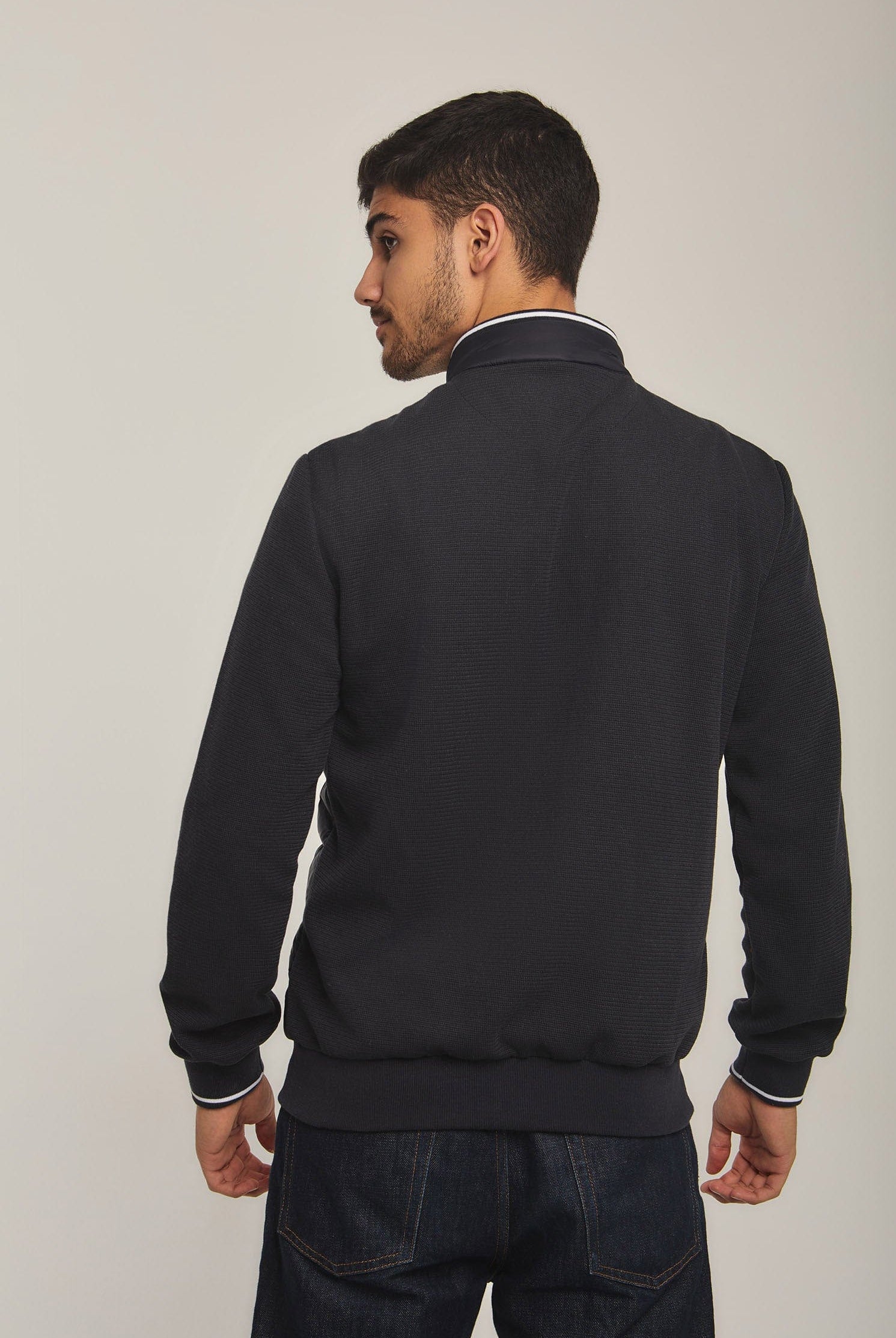 داليدرس جاكيت سادة بف مضلع كم طويل رجالي أزرق داكن