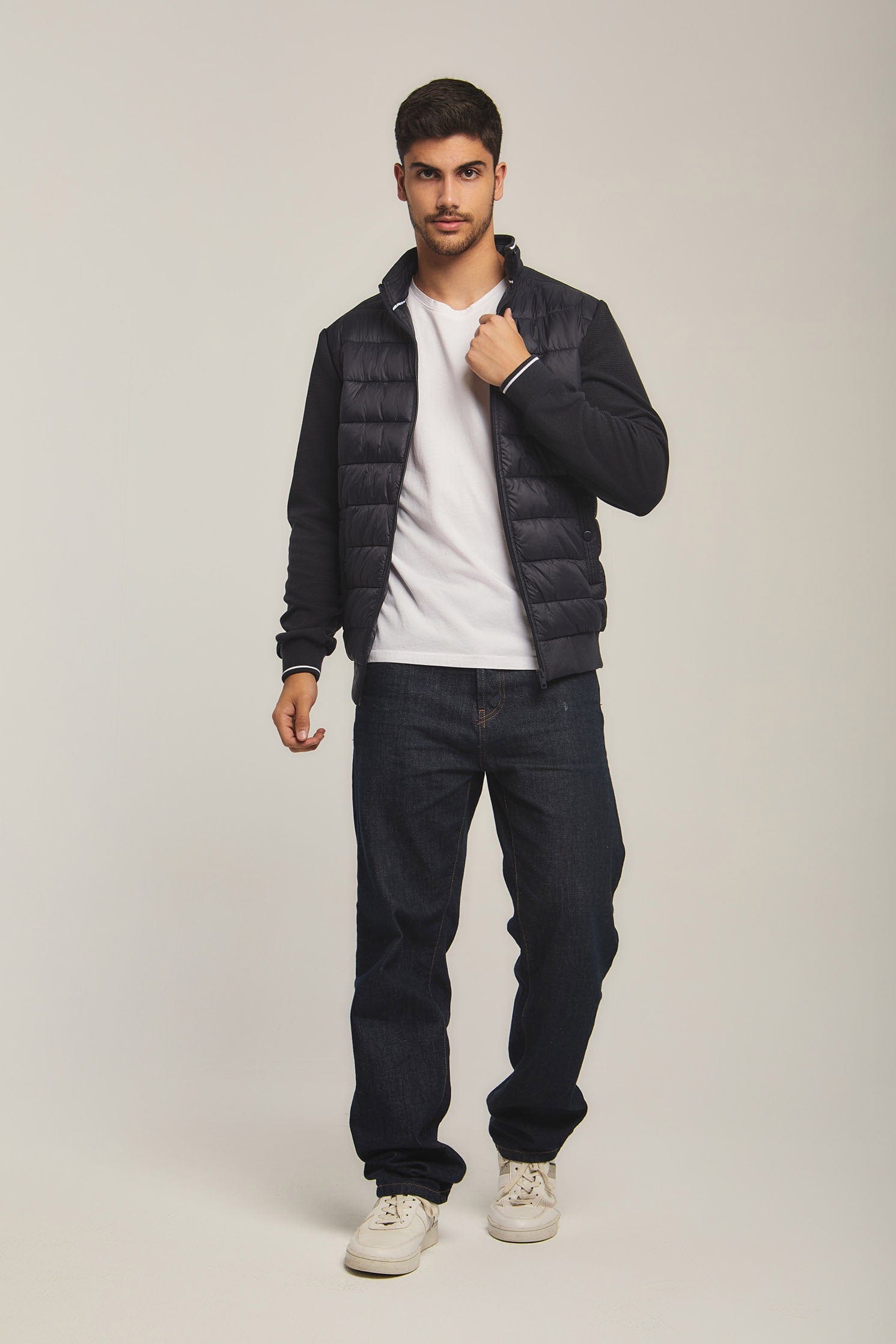 داليدرس جاكيت سادة بف مضلع كم طويل رجالي أزرق داكن