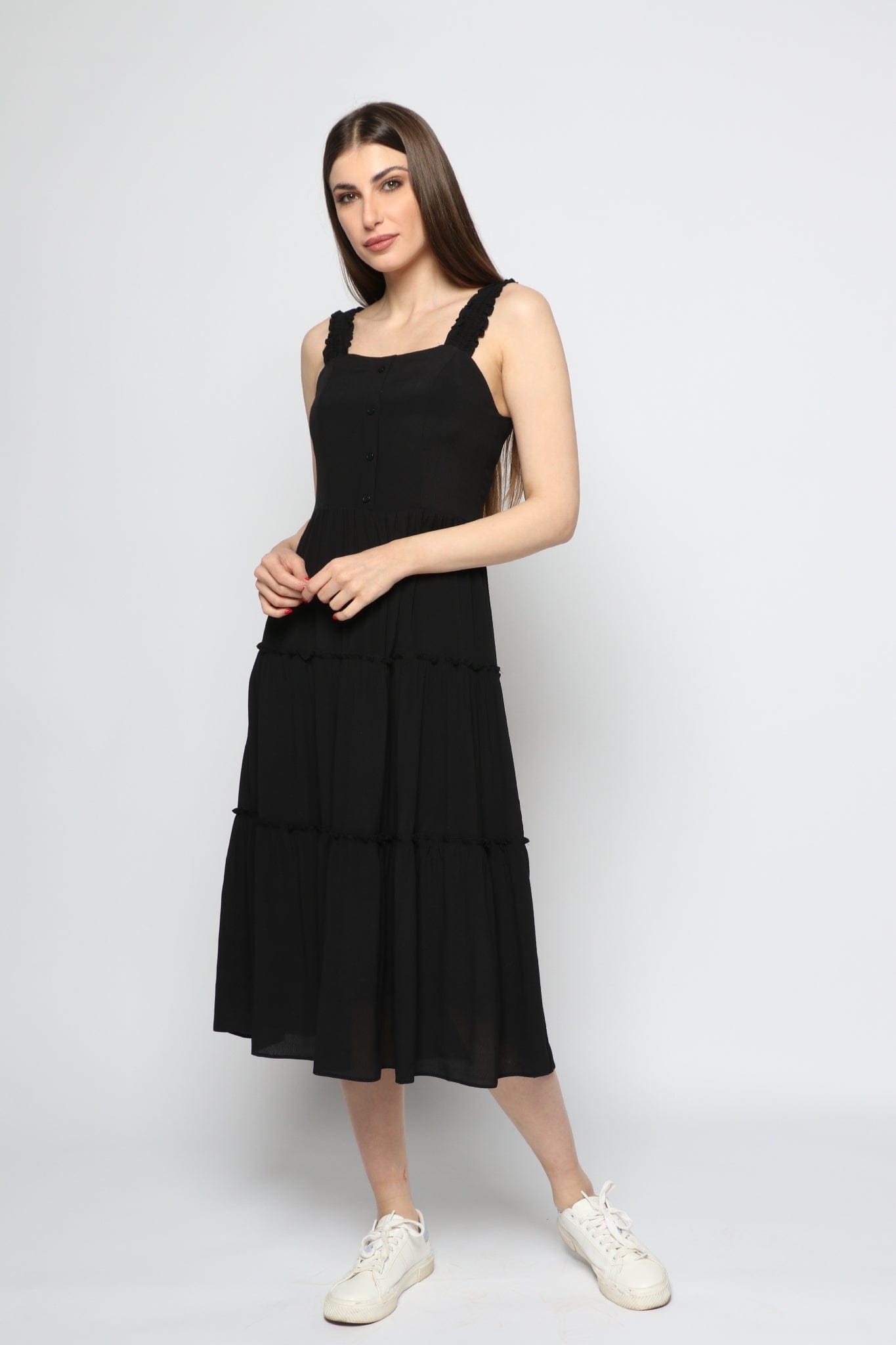 كيتشن فستان ميدي حمالات عريضة ياقة مربعة نسائي