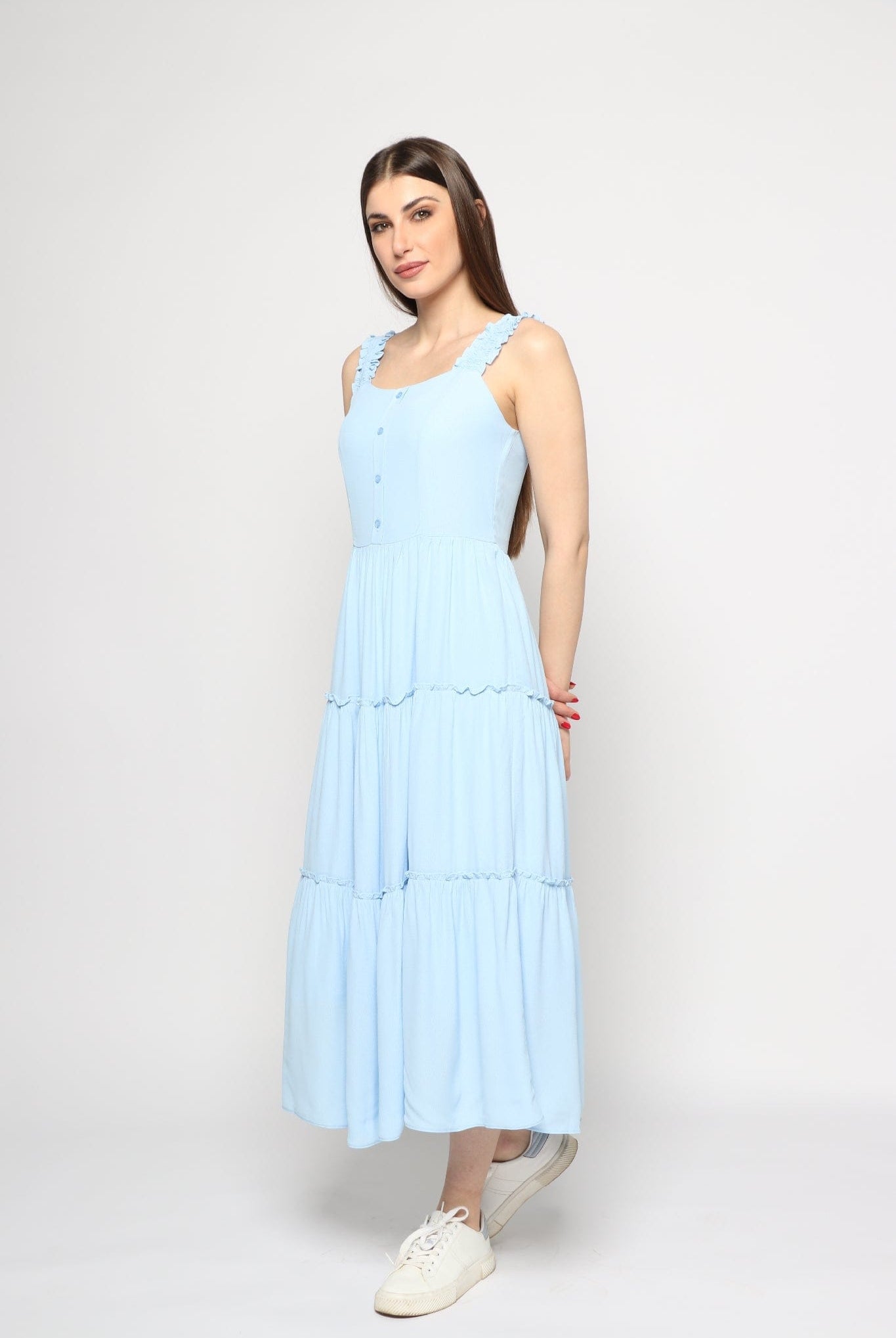 كيتشن فستان ميدي حمالات عريضة ياقة مربعة نسائي