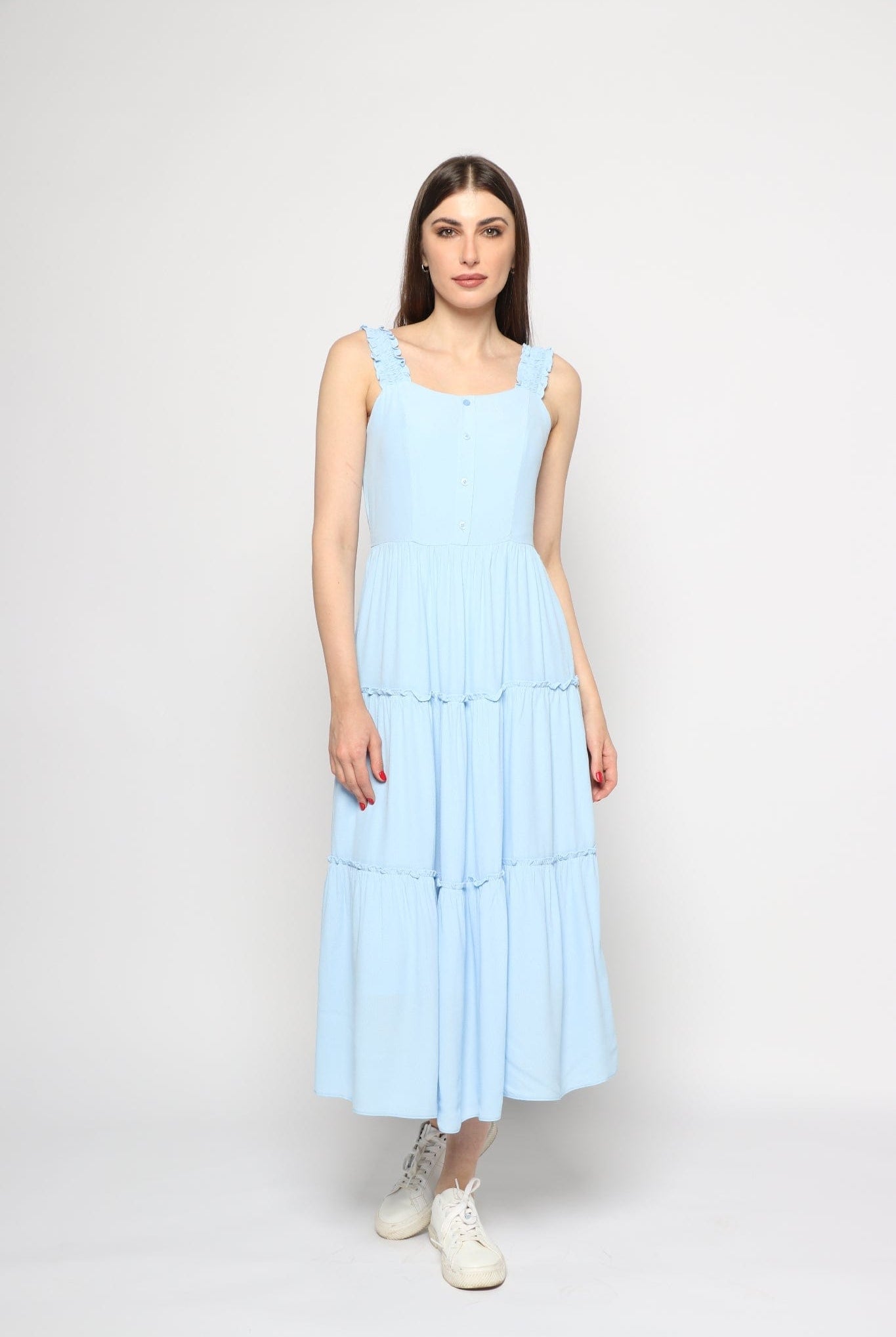 كيتشن فستان ميدي حمالات عريضة ياقة مربعة نسائي