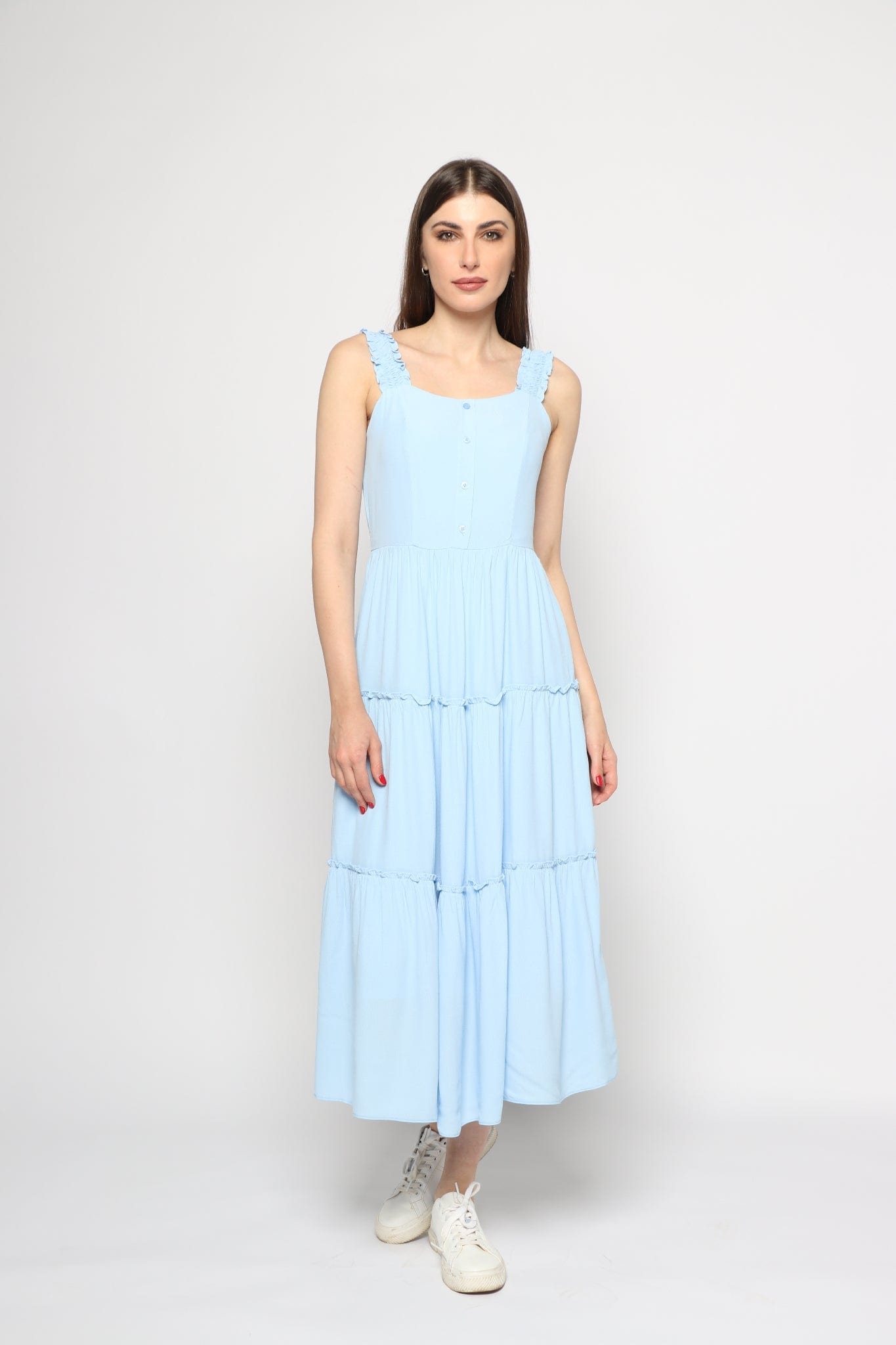 كيتشن فستان ميدي حمالات عريضة ياقة مربعة نسائي