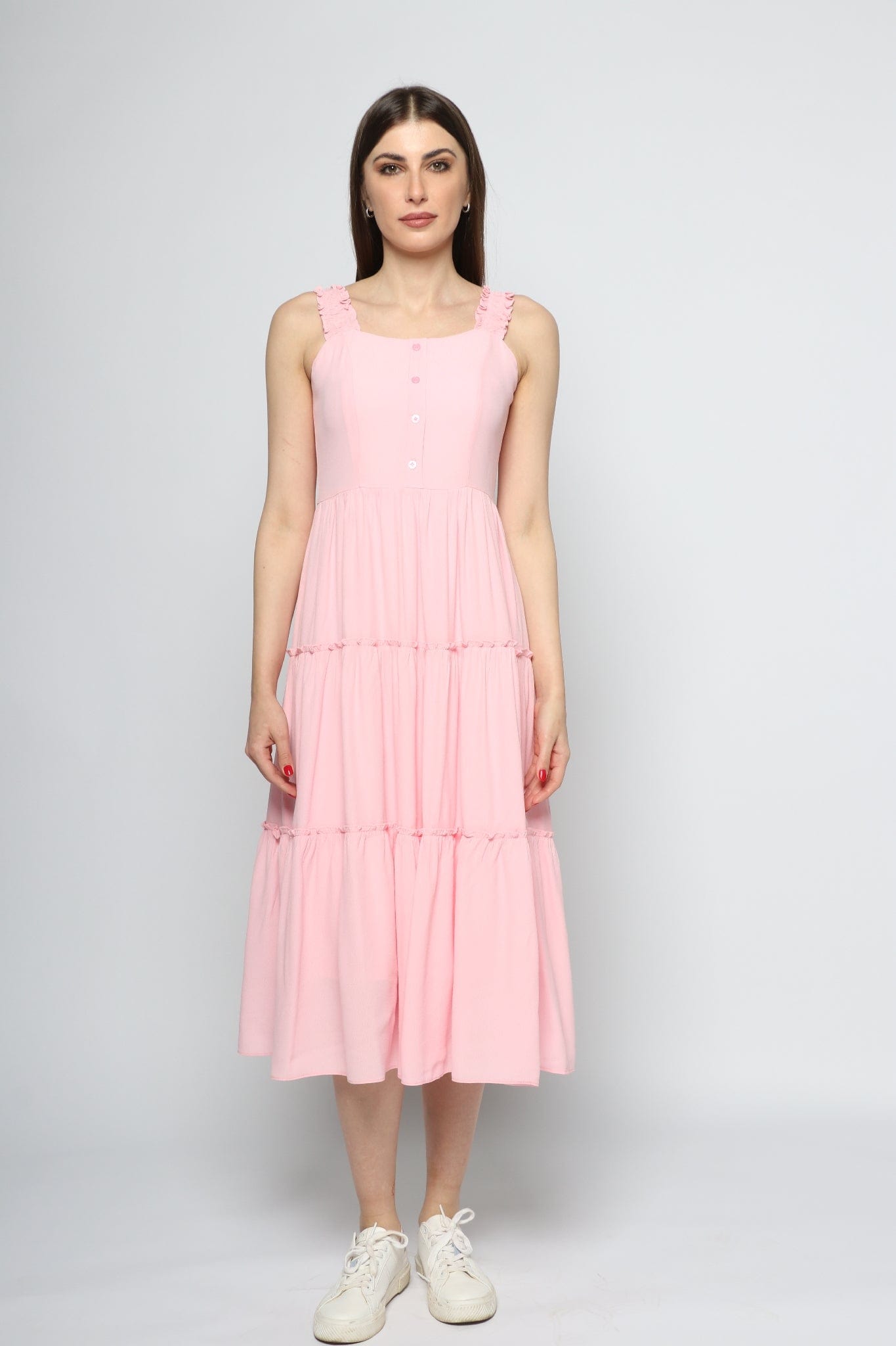 كيتشن فستان ميدي حمالات عريضة ياقة مربعة نسائي